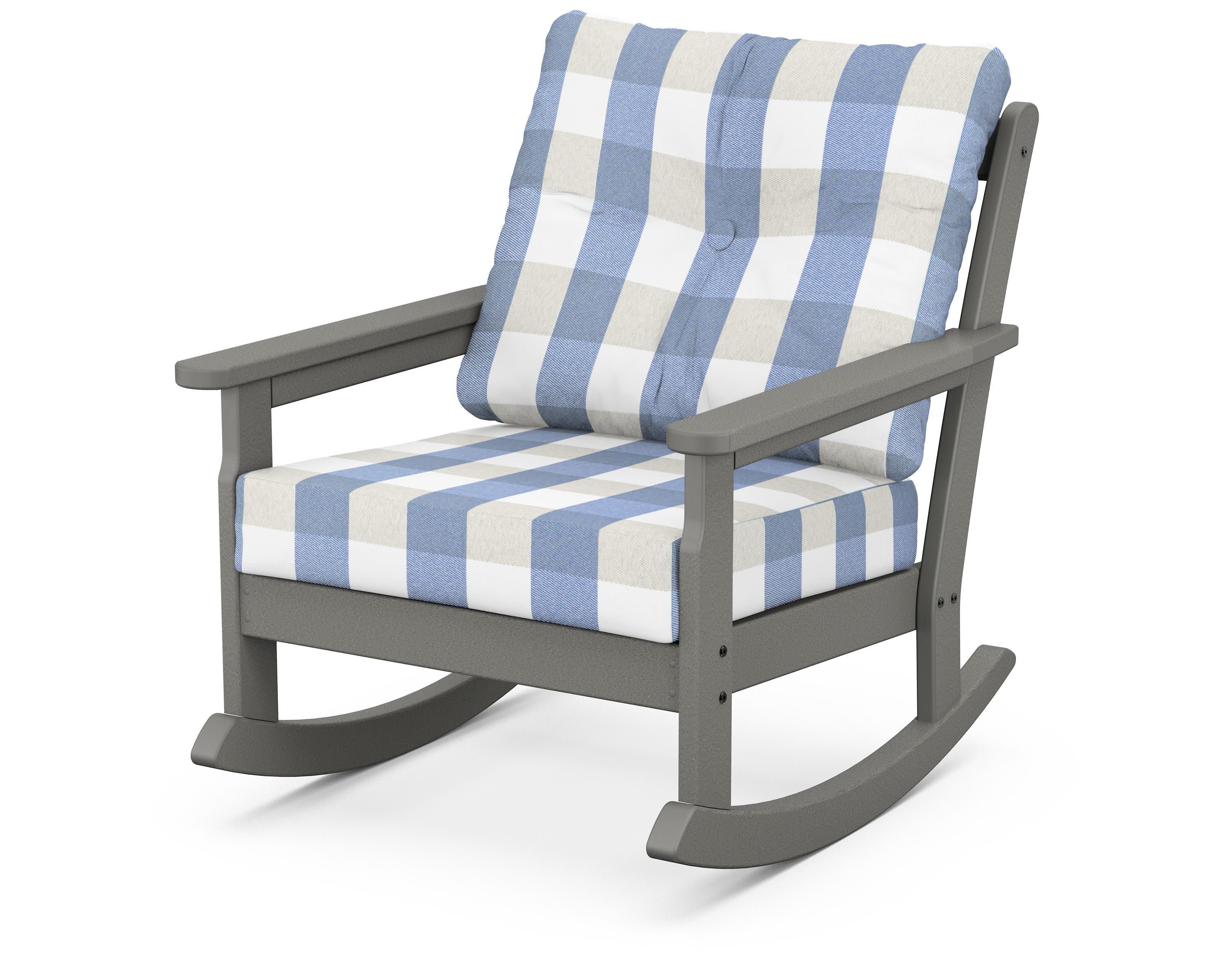 Vineyard Deep Seating Rocking Chair in Slate Grey / Buffalo Plaid Sky Blue
