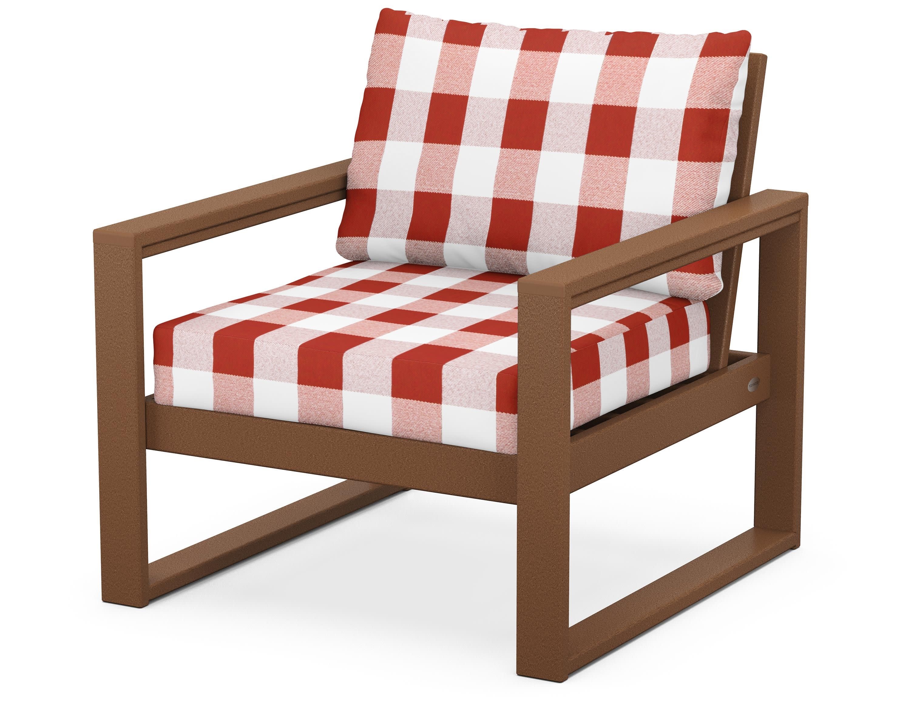 EDGE Club Chair in Teak / Buffalo Plaid Crimson
