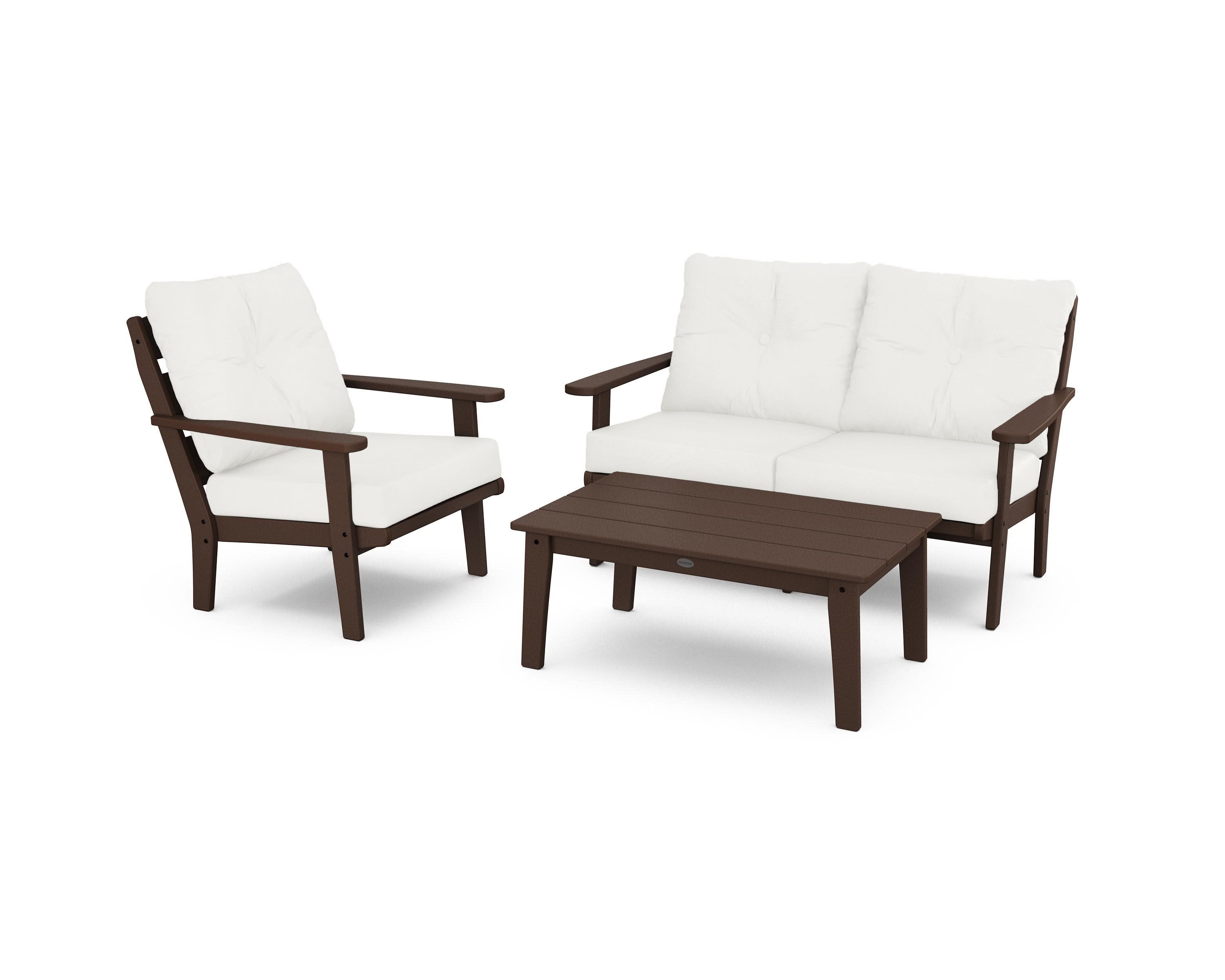 Lakeside 3-Piece Deep Seating Set in Mahogany / Natural Linen