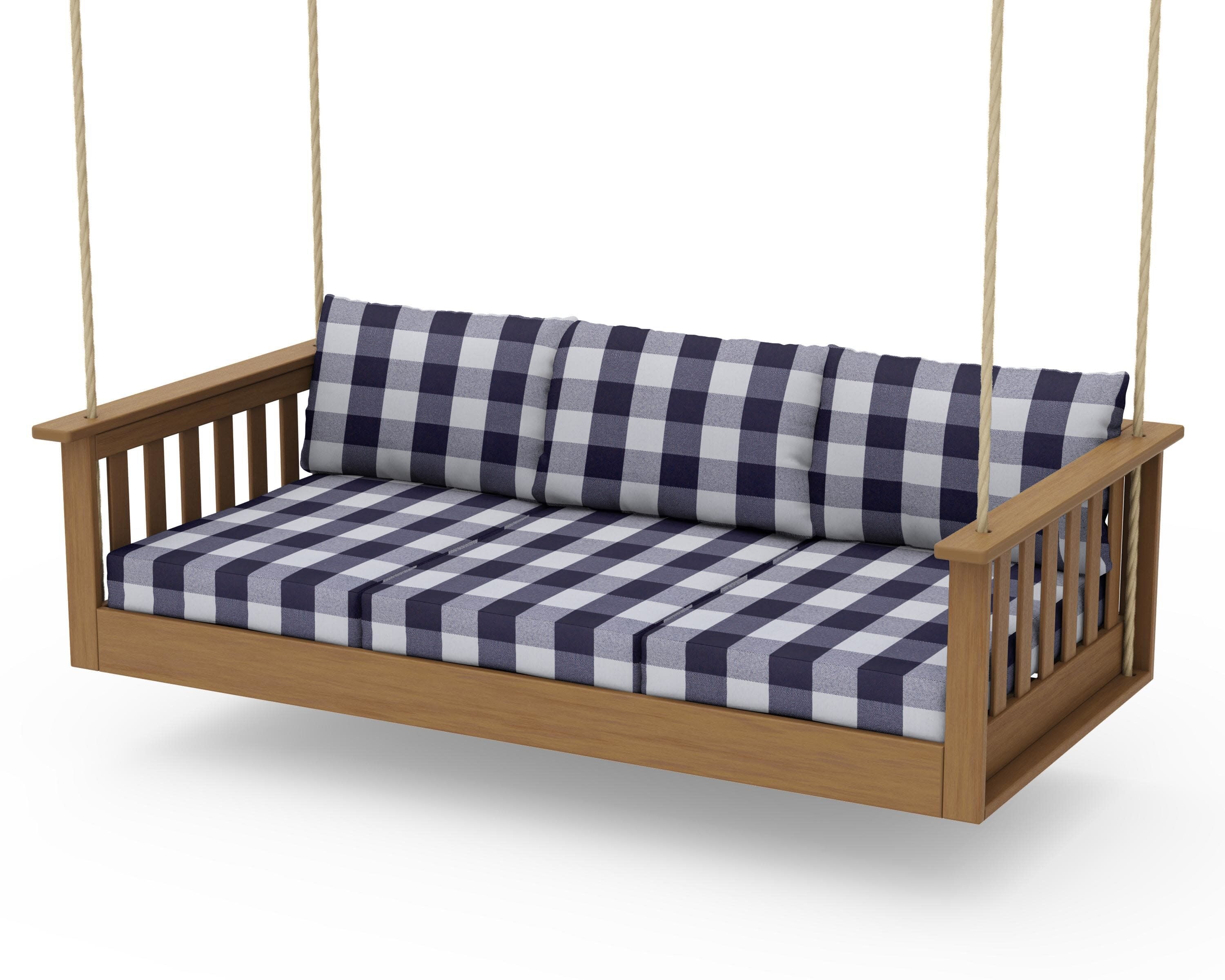 Vineyard Daybed Swing in Natural / Buffalo Plaid Navy