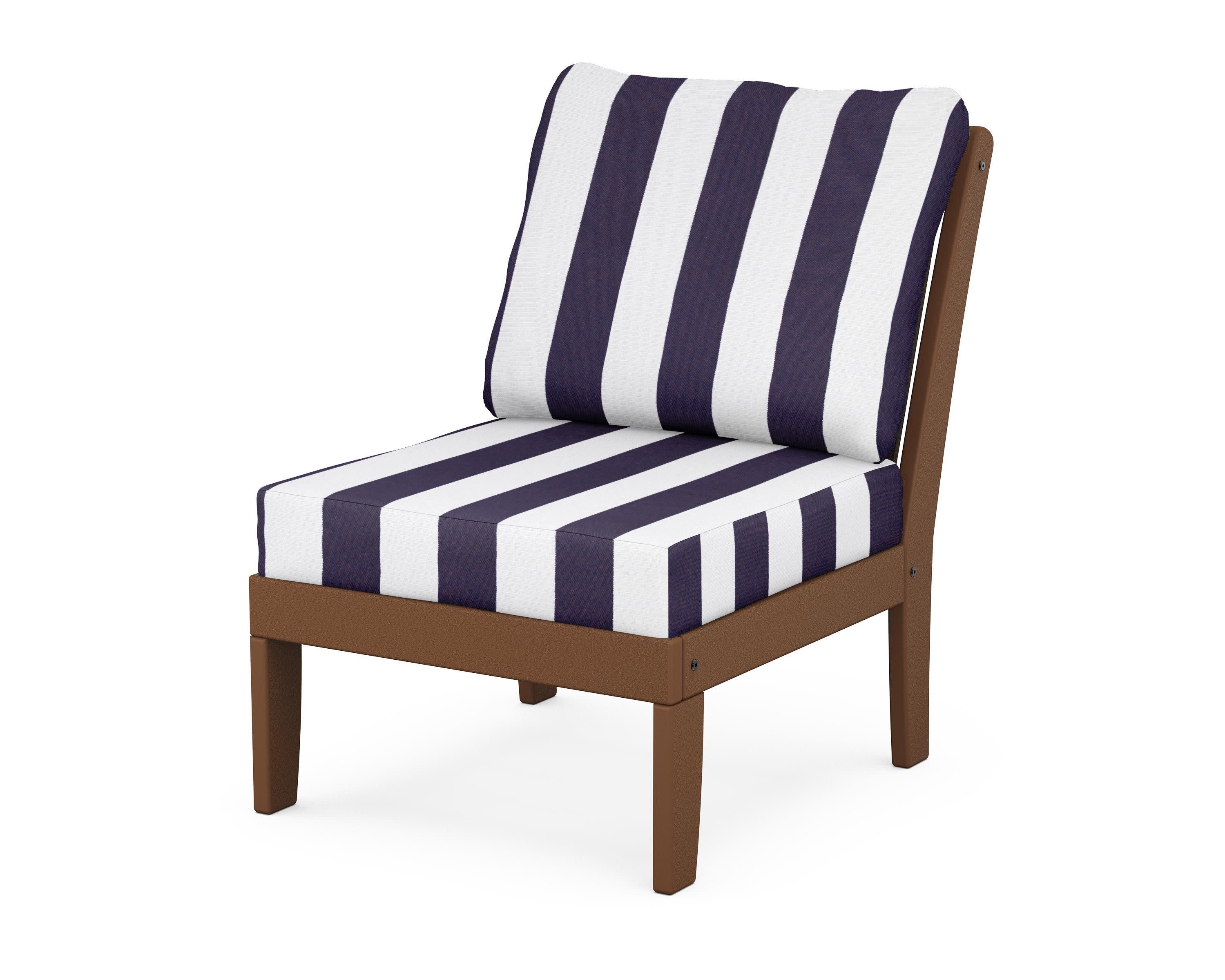 Braxton Modular Armless Chair in Teak / Cabana Stripe Navy