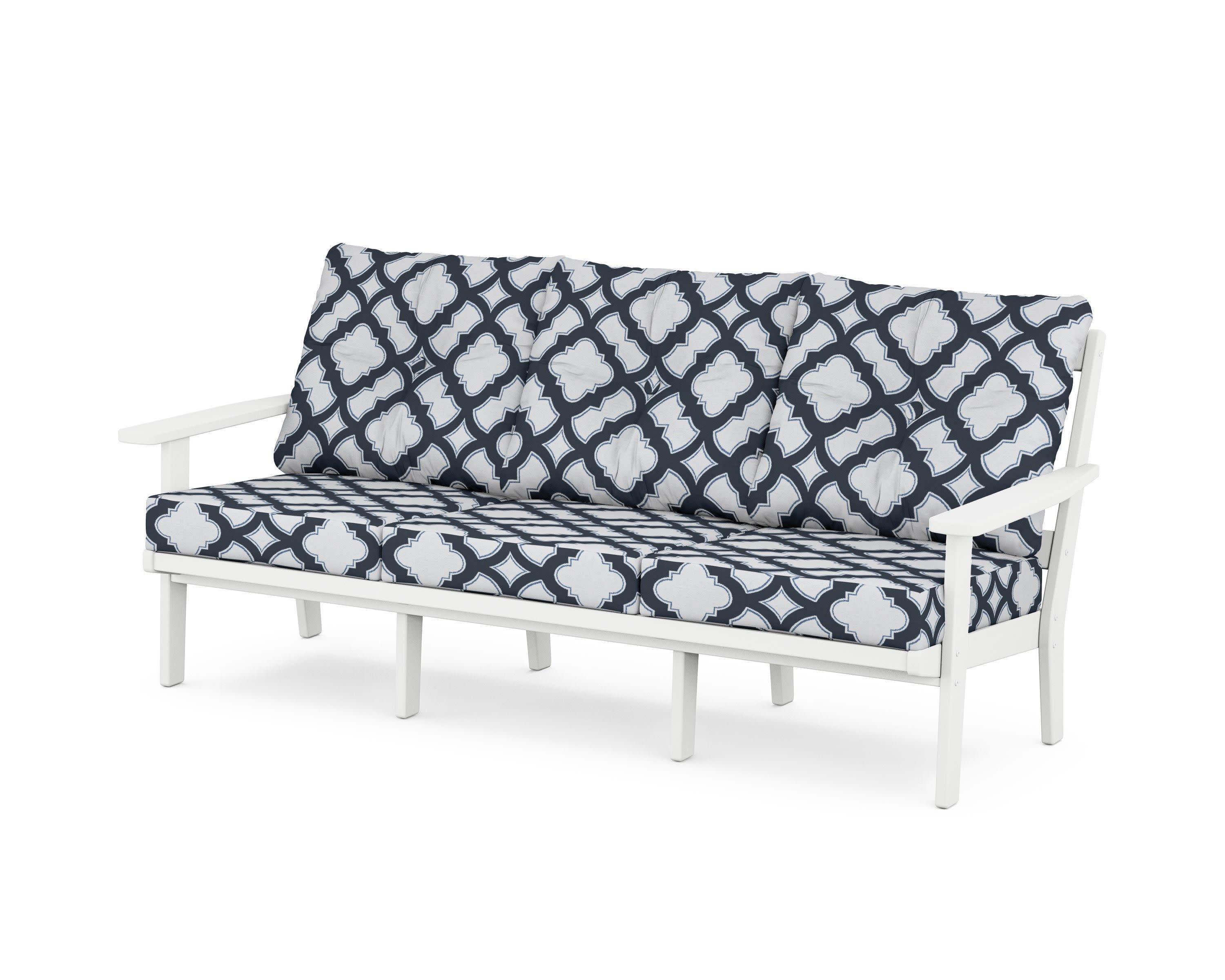 Oxford Deep Seating Sofa in White / Trellis Marine Indigo