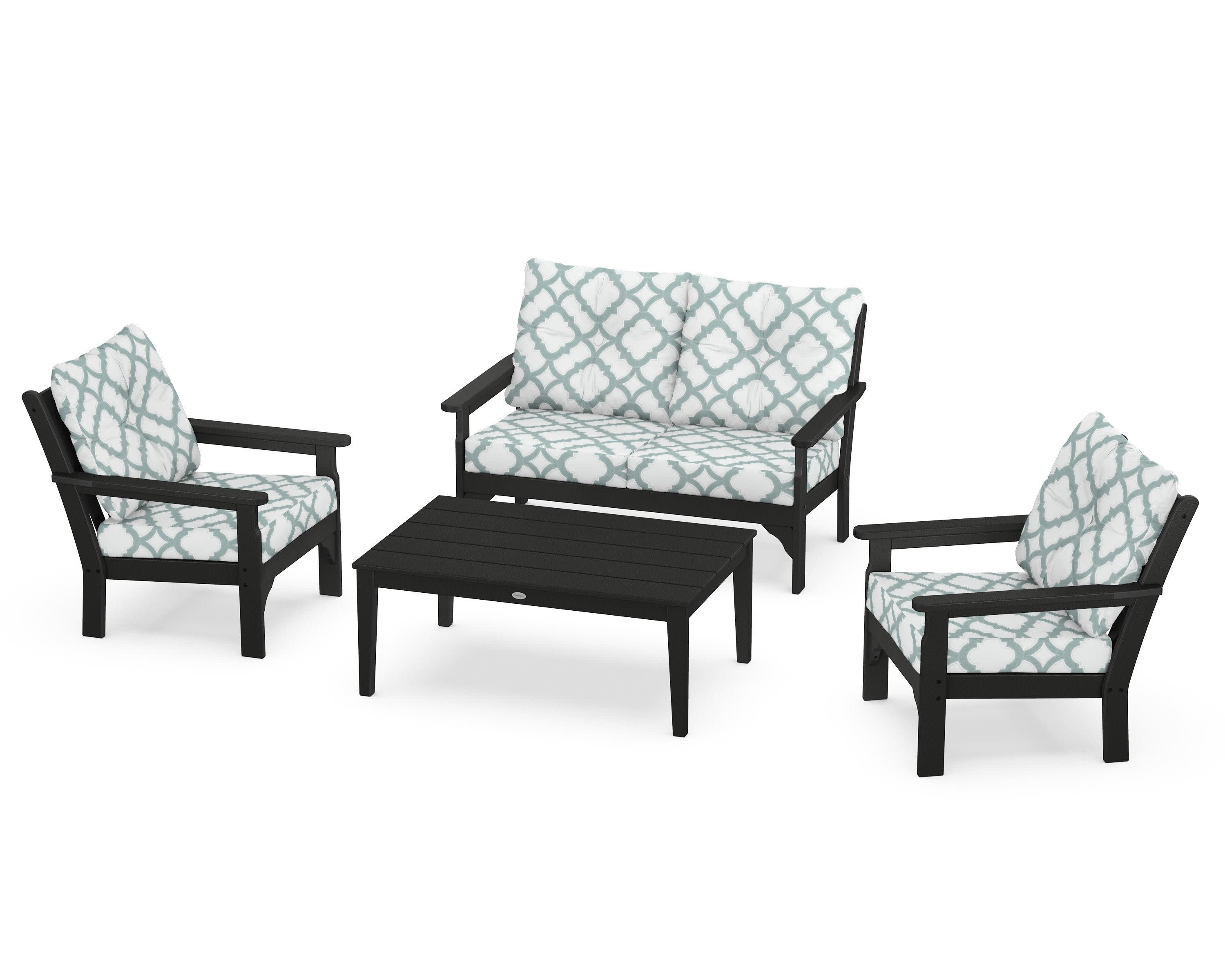 Vineyard 4-Piece Deep Seating Set in Black / Trellis Glacier Spa