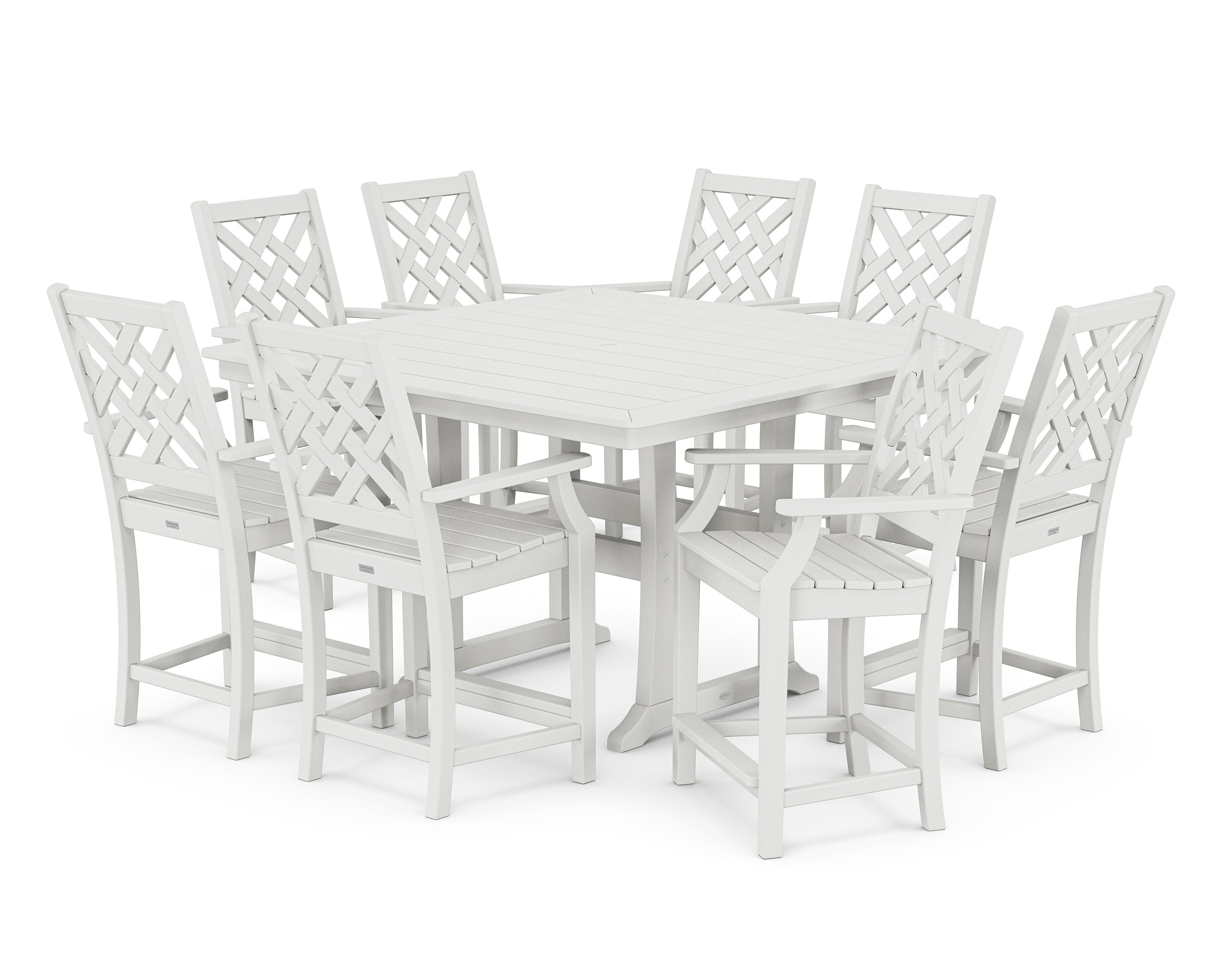 Wovendale 9-Piece Square Counter Set with Trestle Legs in White