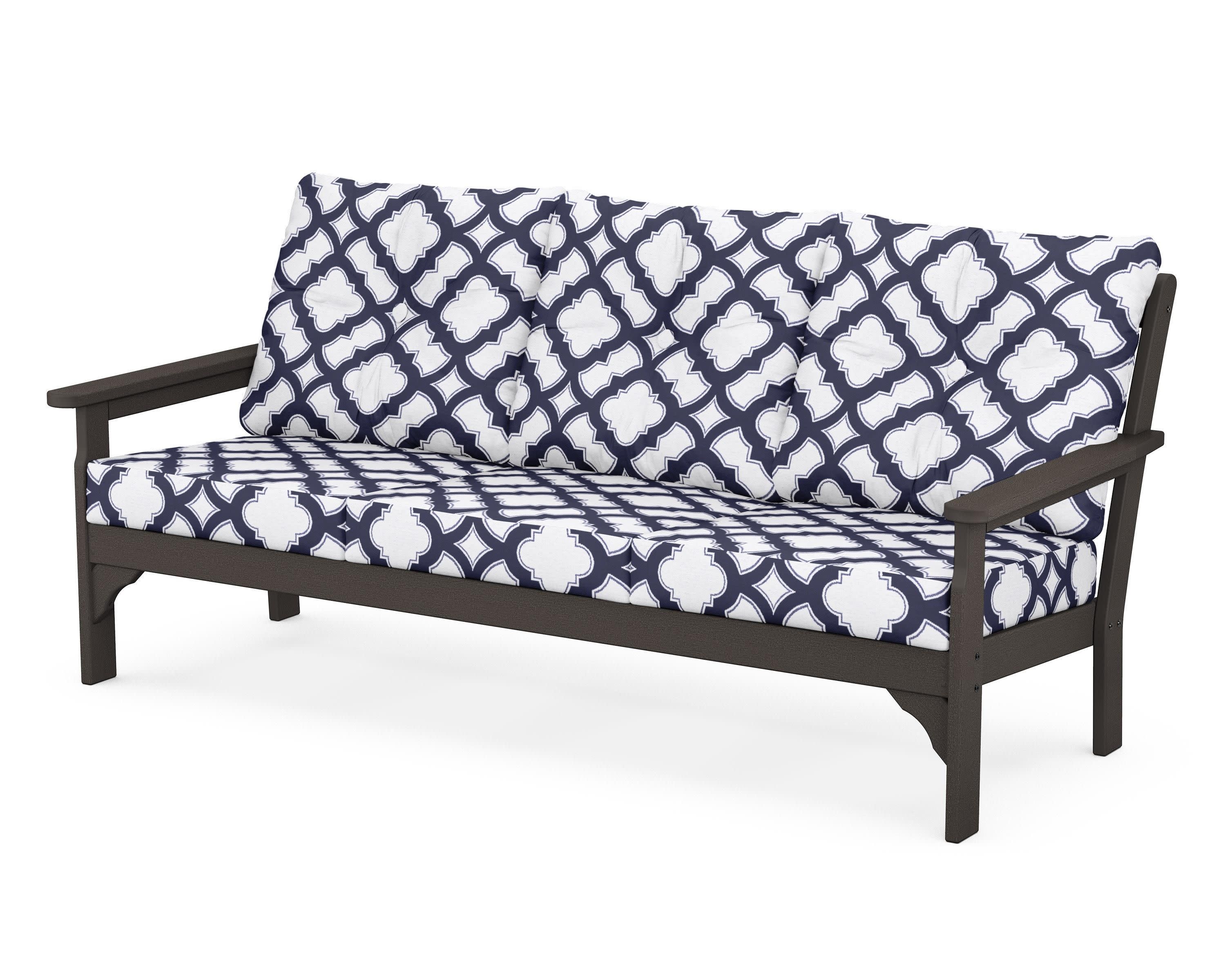 Vineyard Deep Seating Sofa in Vintage Coffee / Trellis Navy