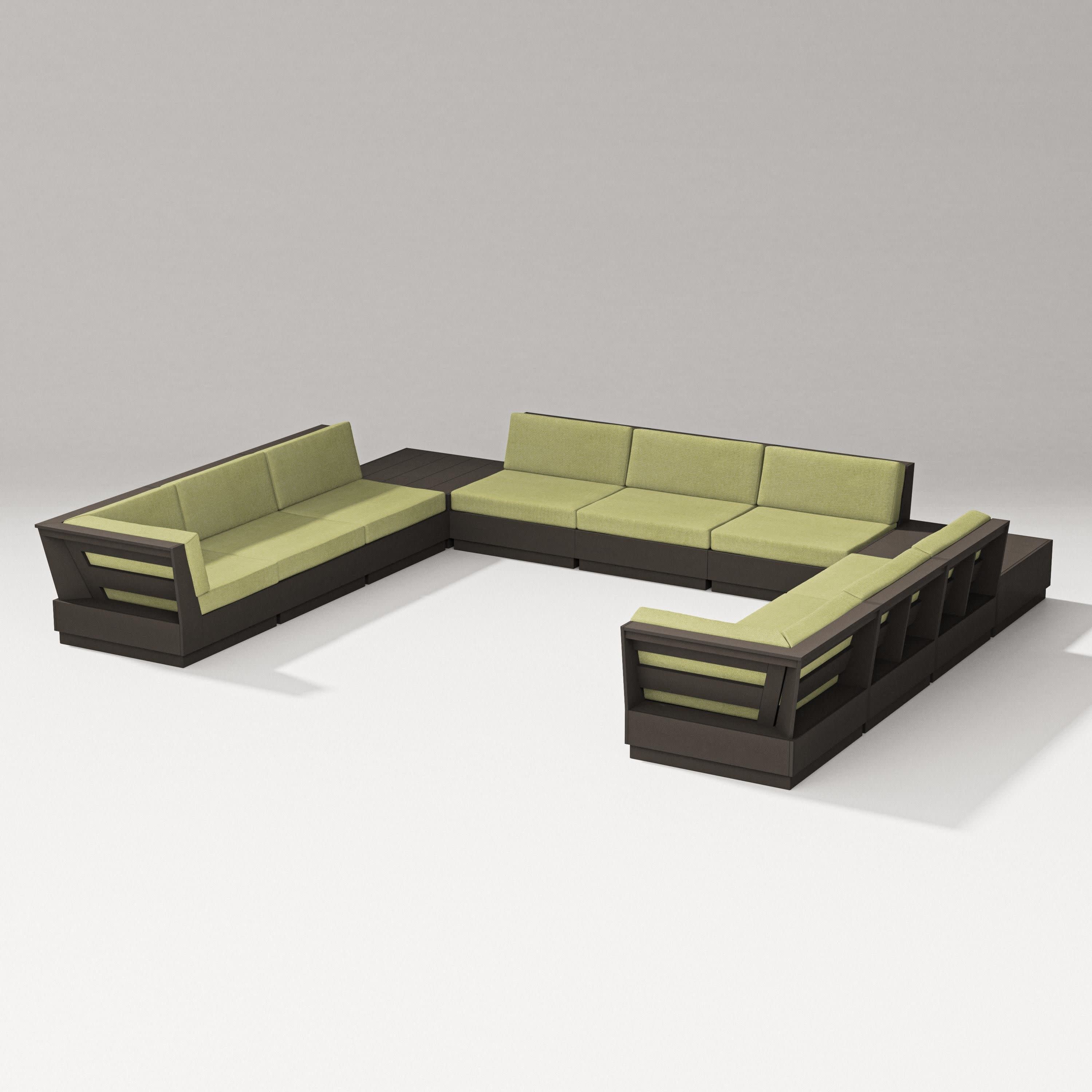 Elevate 11-Piece U-Shaped Sofa Sectional in Vintage Coffee / Chartreuse Boucle
