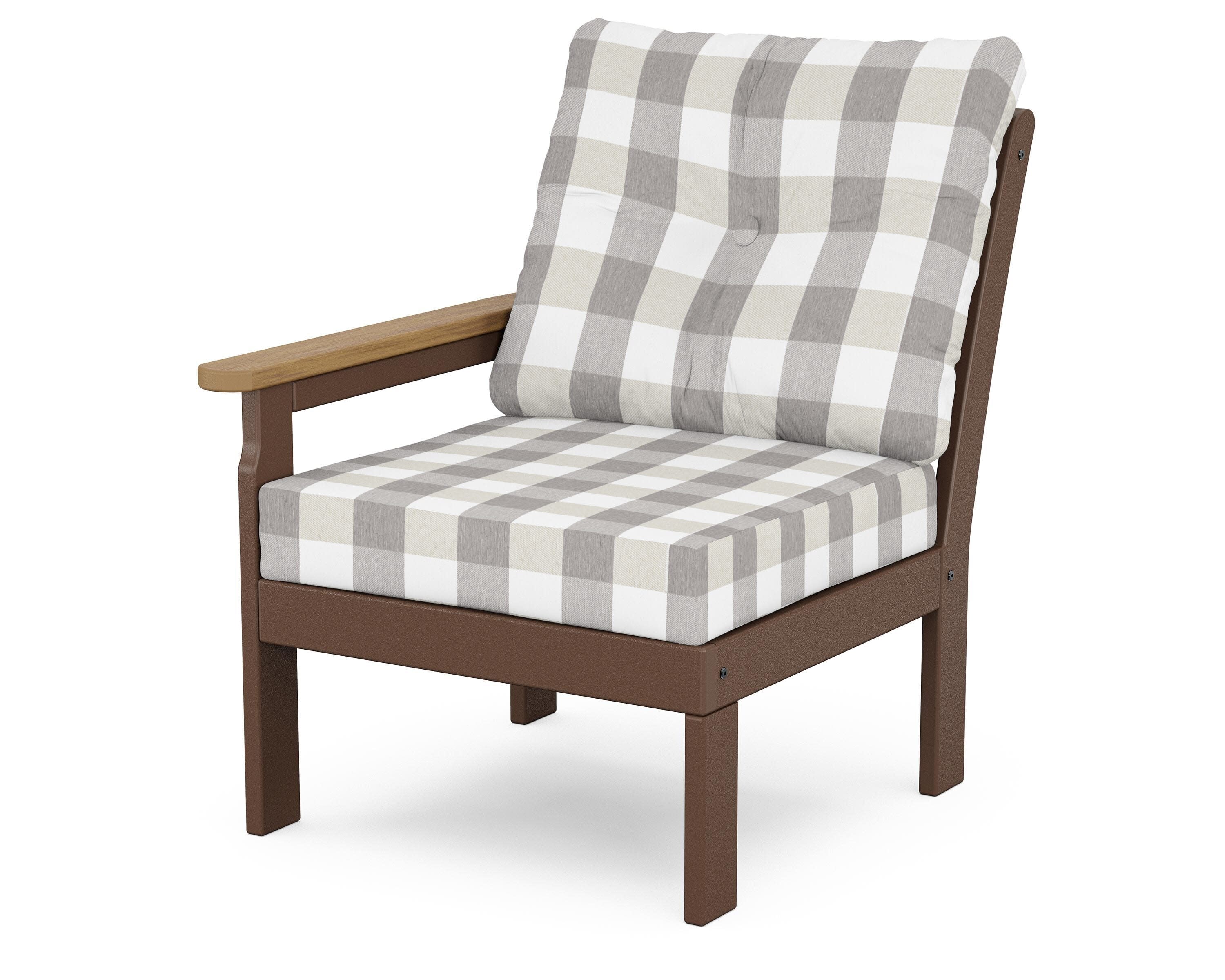 Vineyard Modular Left Arm Chair in Mahogany / Natural / Buffalo Plaid Grey Mist
