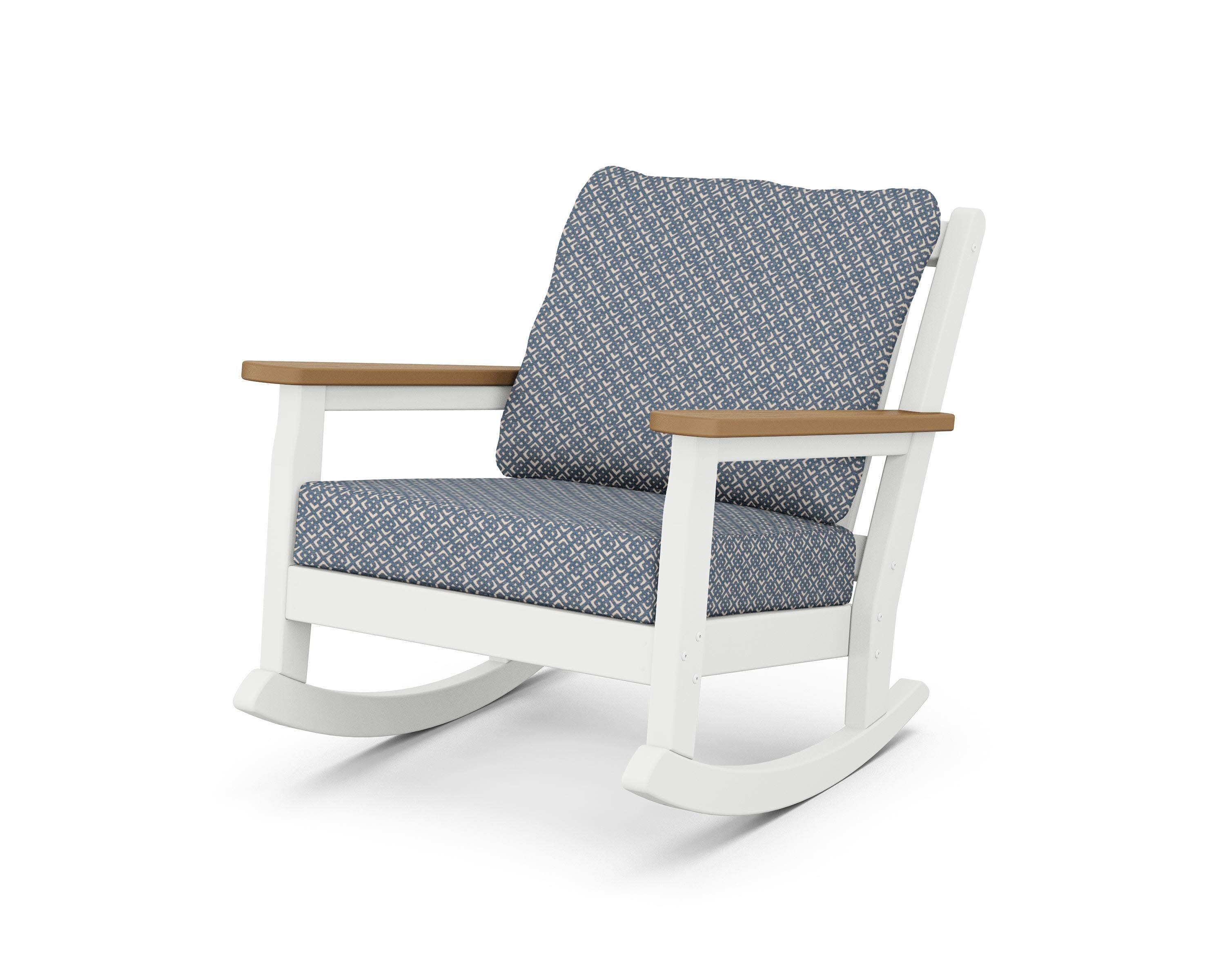 Chippendale Deep Seating Rocking Chair in White / Natural / Hopscotch