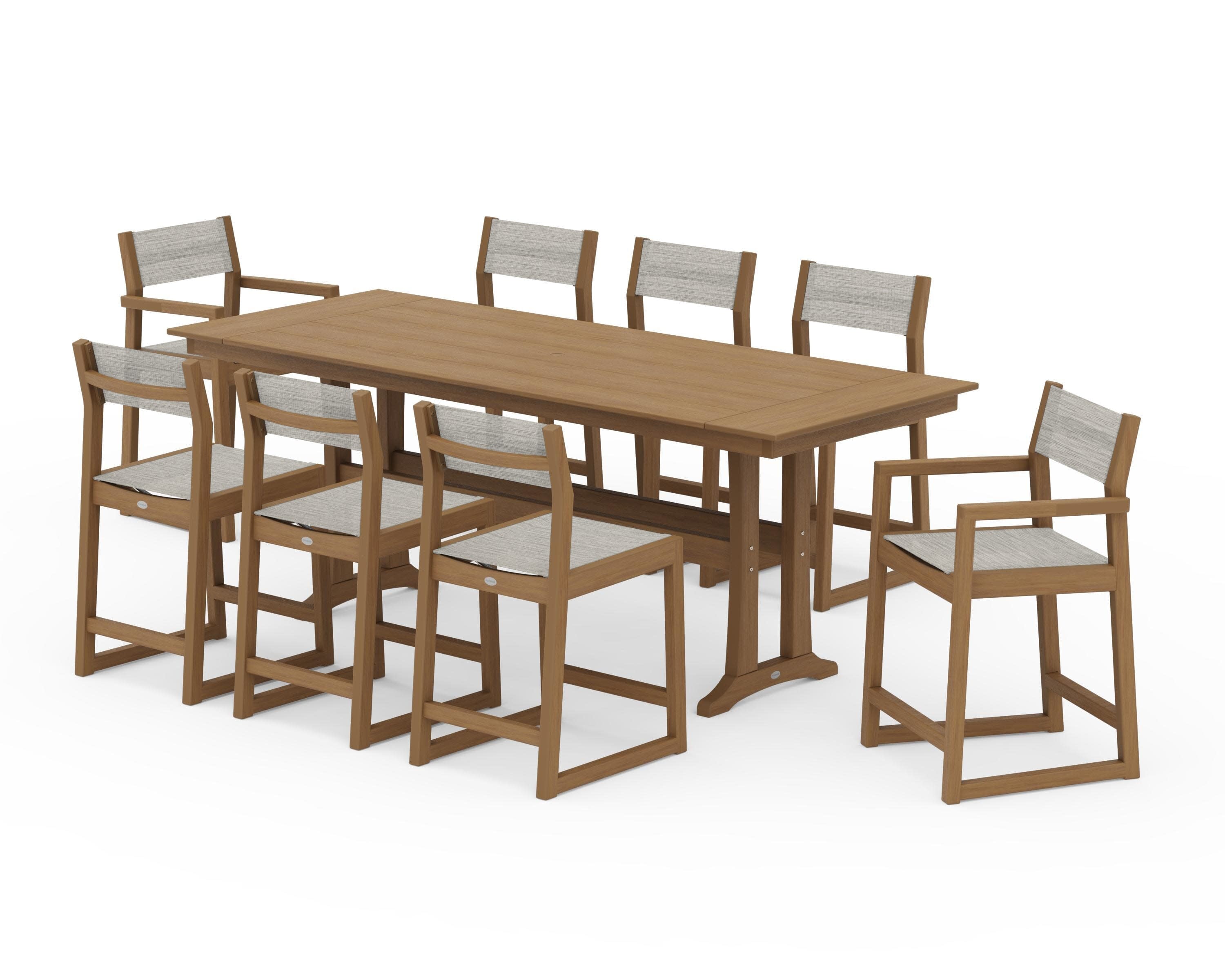 EDGE Sling 9-Piece Farmhouse Counter Set with Trestle Legs in Natural / Birch Sling