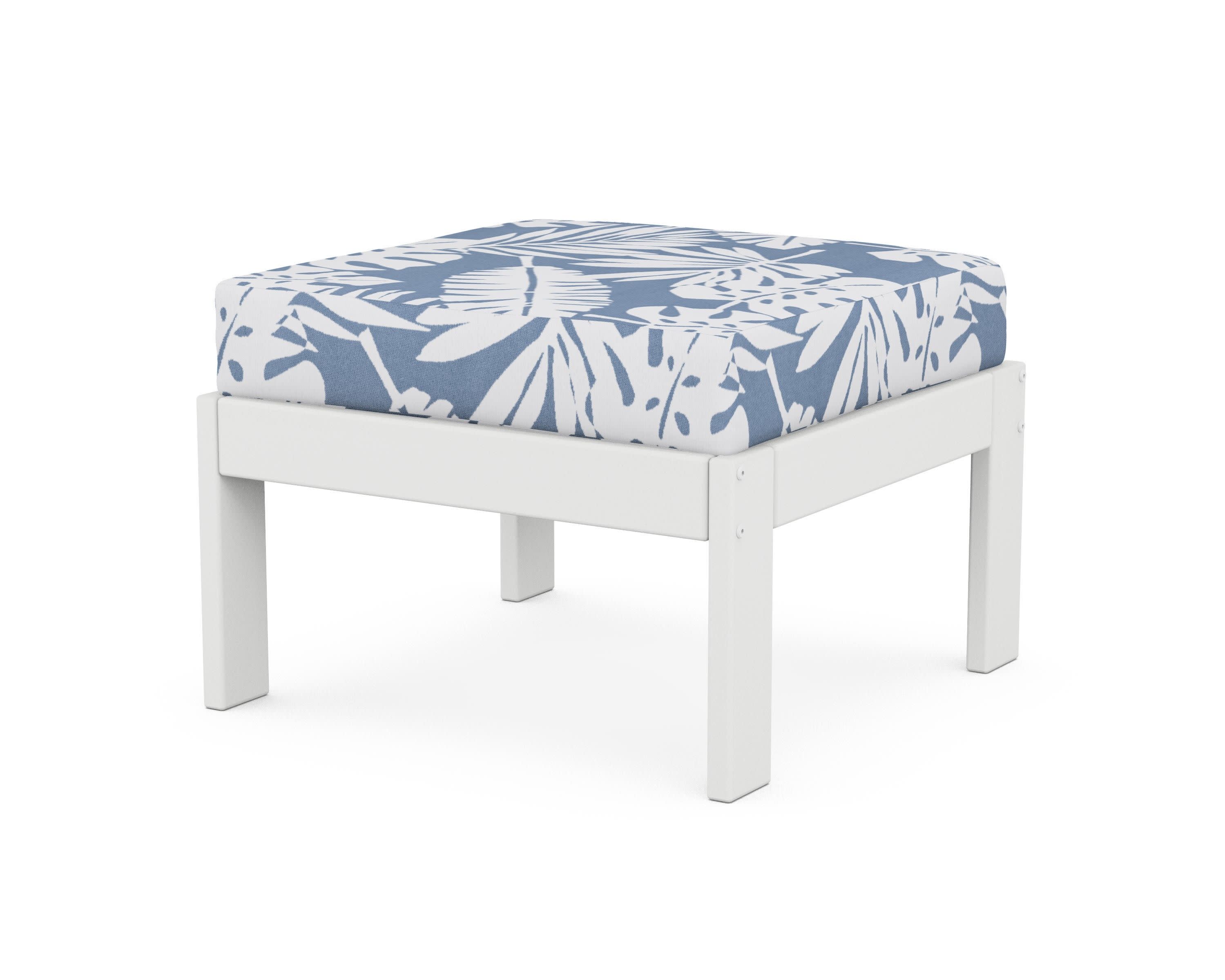 Vineyard Modular Ottoman in White / Leaf Sky Blue