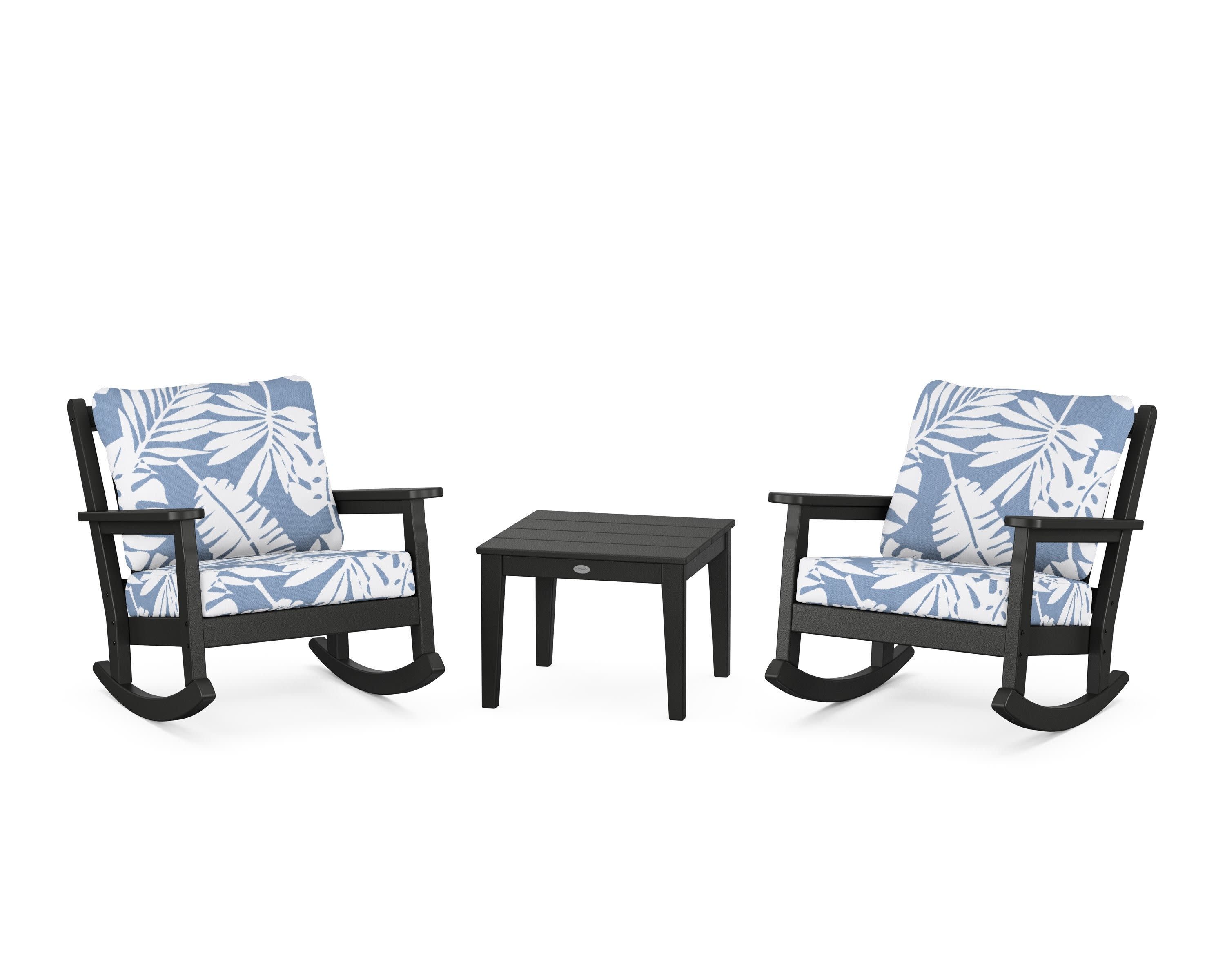 Chippendale 3-Piece Deep Seating Rocker Set in Black / Leaf Sky Blue