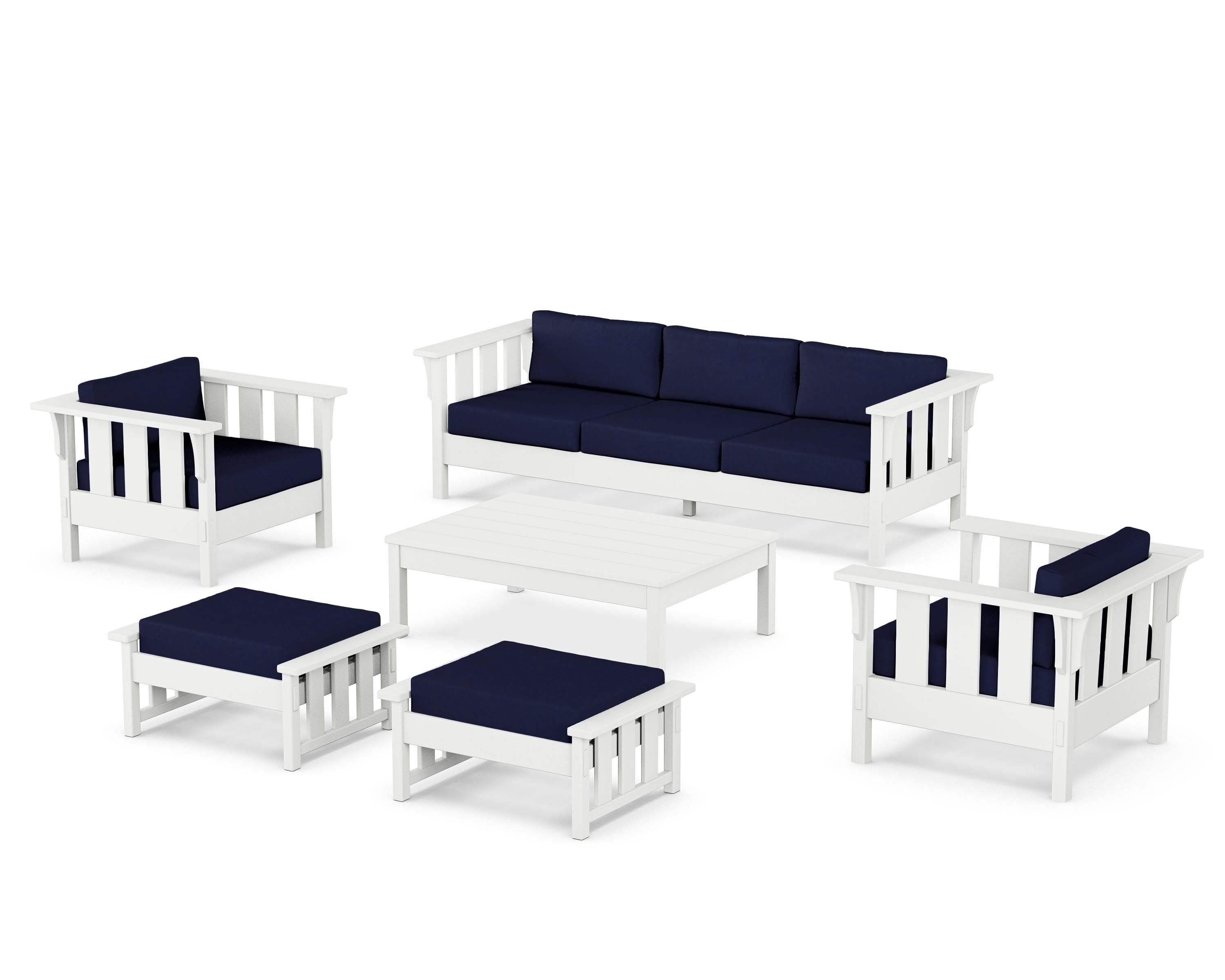 Acadia 6-Piece Lounge Sofa Set in White / Navy