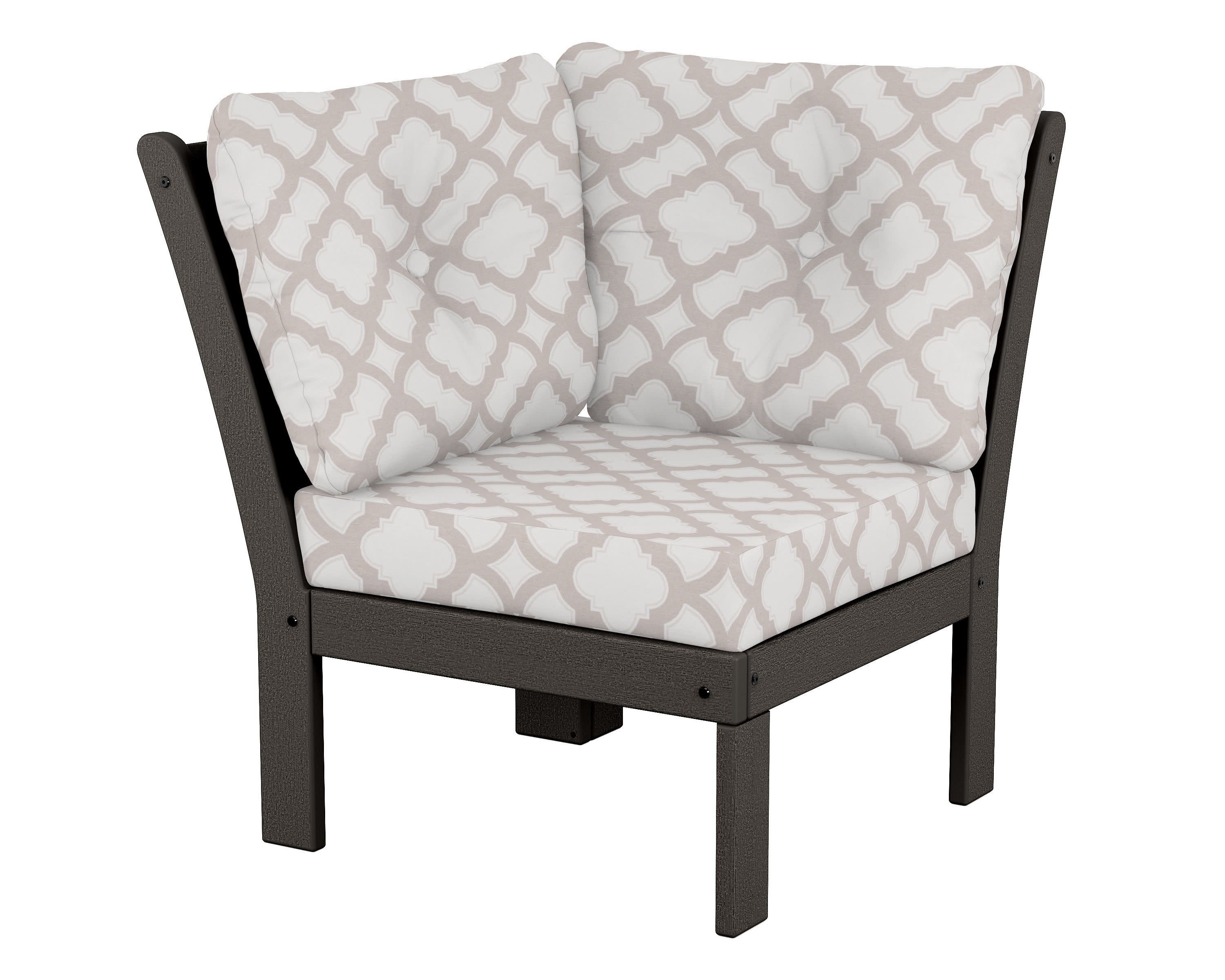 Vineyard Modular Corner Chair in Vintage Coffee / Trellis Dune Burlap