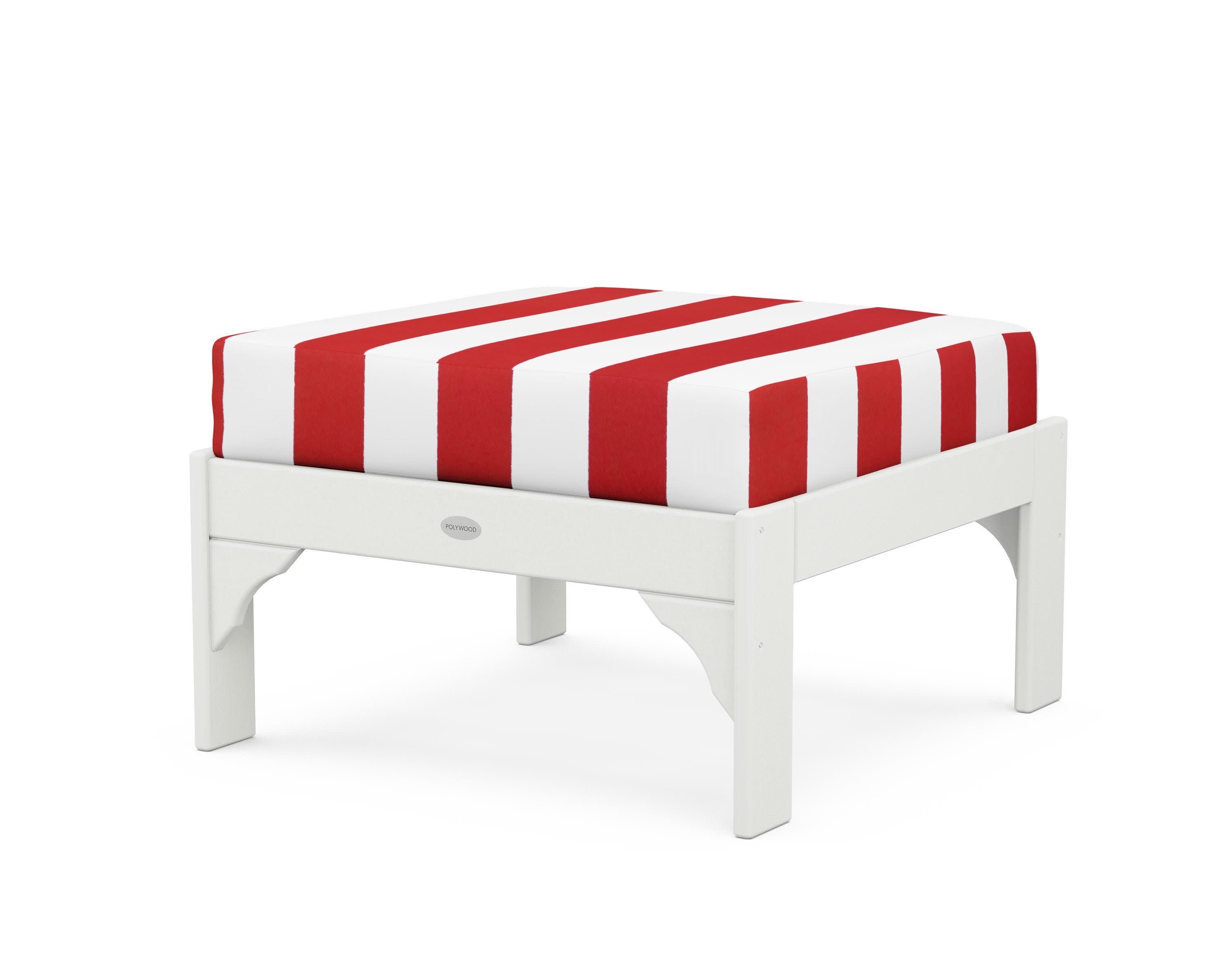 Vineyard Deep Seating Ottoman in Vintage White / Cabana Stripe Crimson