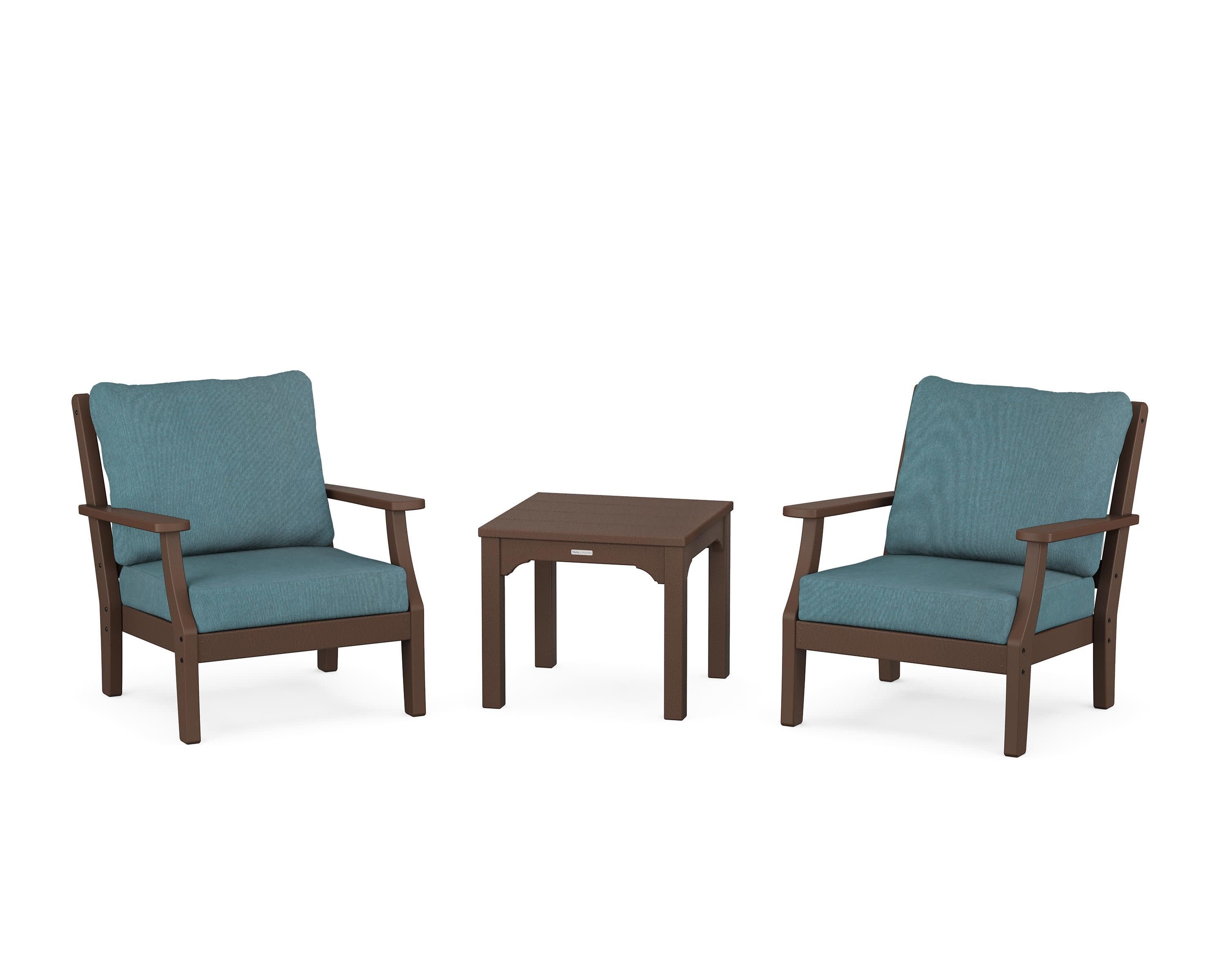 Chinoiserie 3-Piece Deep Seating Set in Mahogany / Ocean Teal