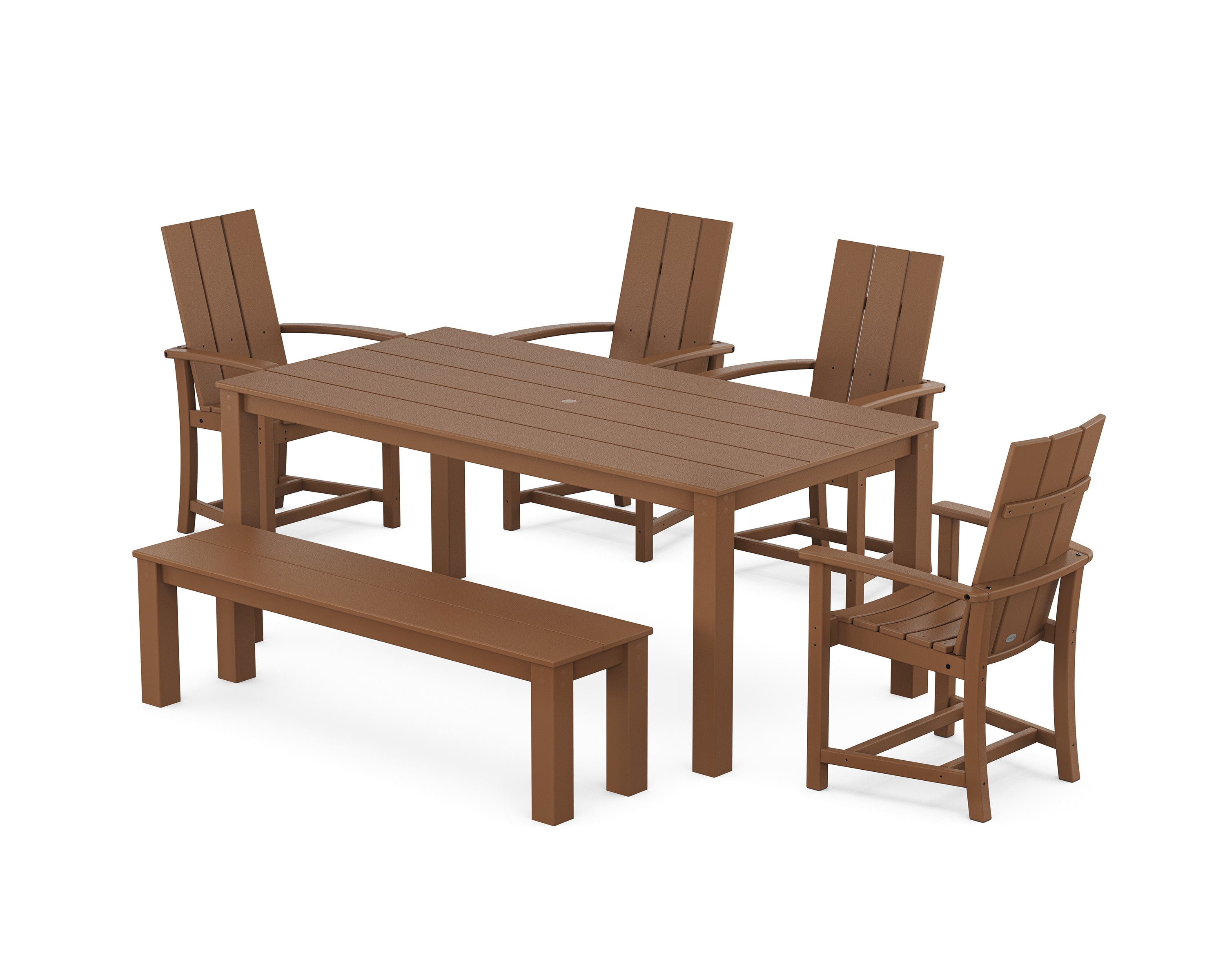 Modern Adirondack 6-Piece Parsons Dining Set with Bench in Teak