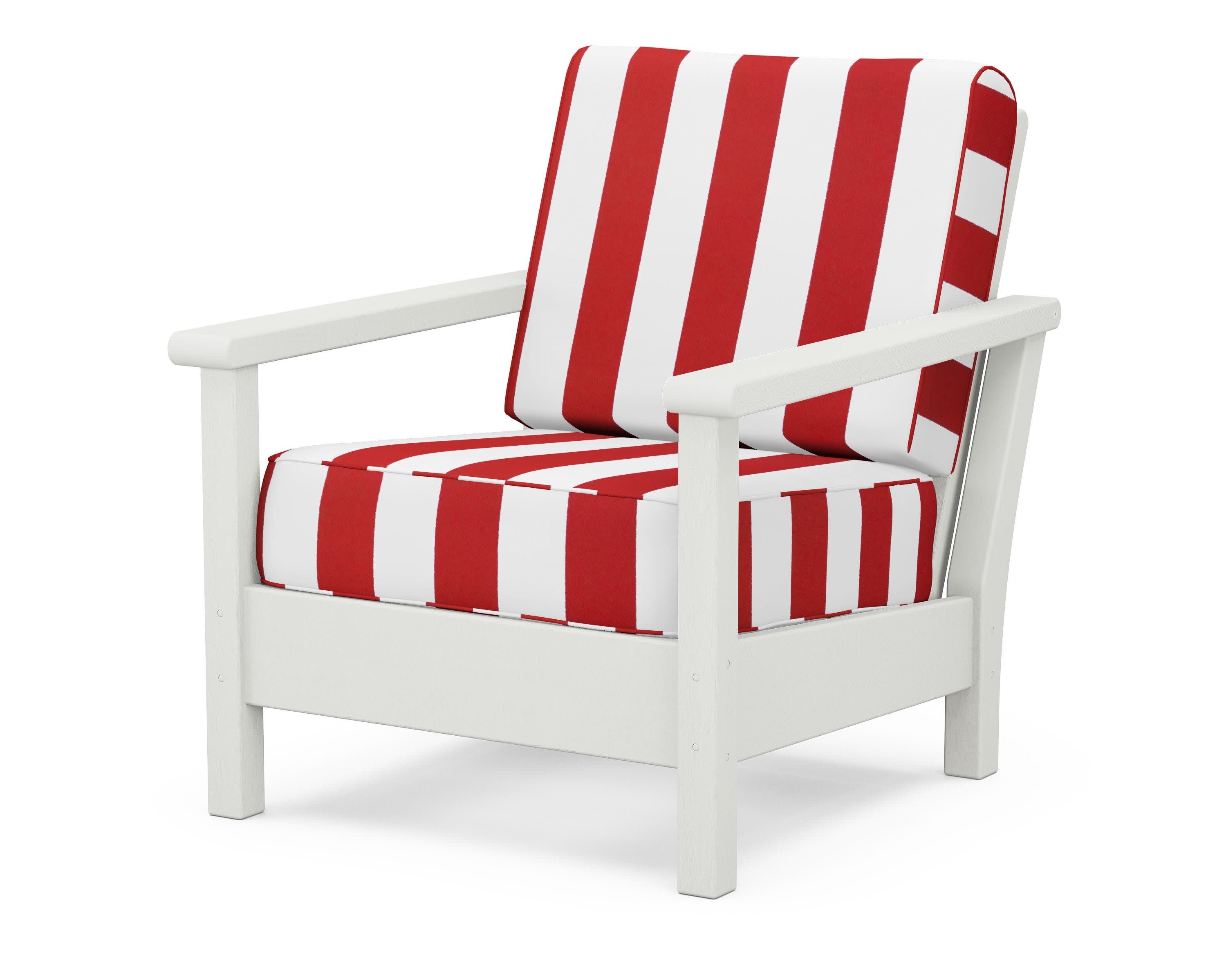 Harbour Deep Seating Chair in Vintage White / Cabana Stripe Crimson