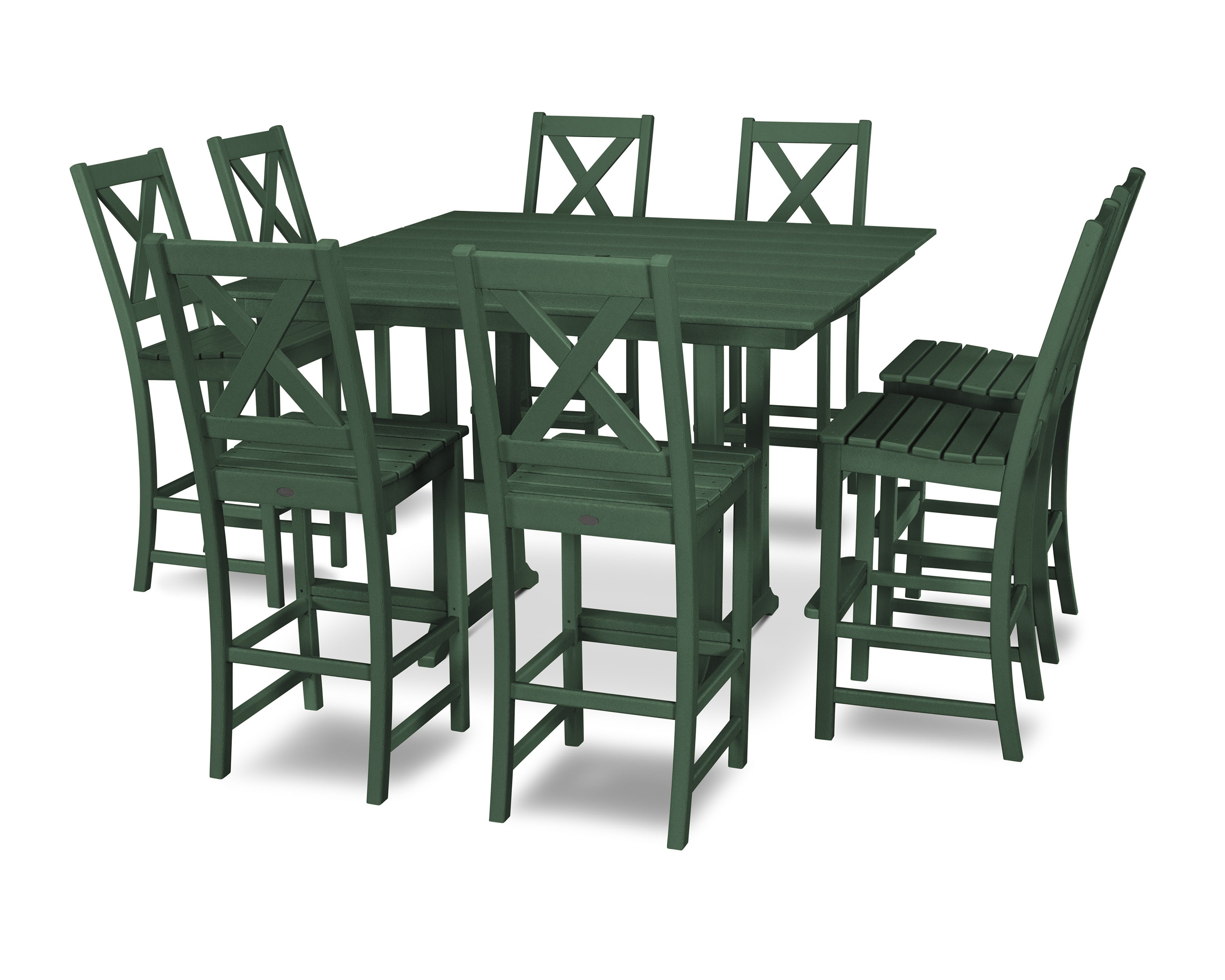 Braxton 9-Piece Farmhouse Trestle Bar Set in Green