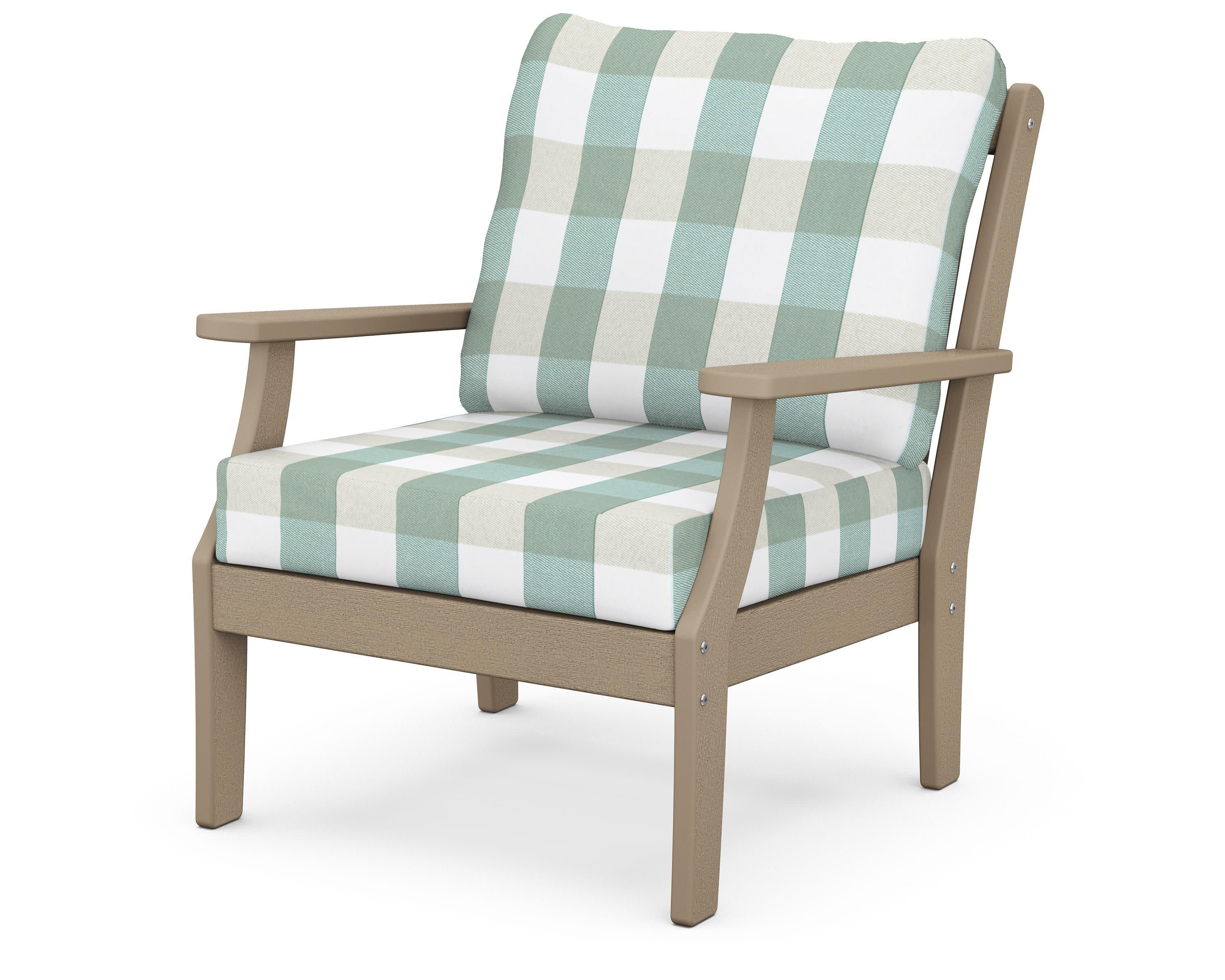Braxton Deep Seating Chair in Vintage Sahara / Buffalo Plaid Glacier Spa