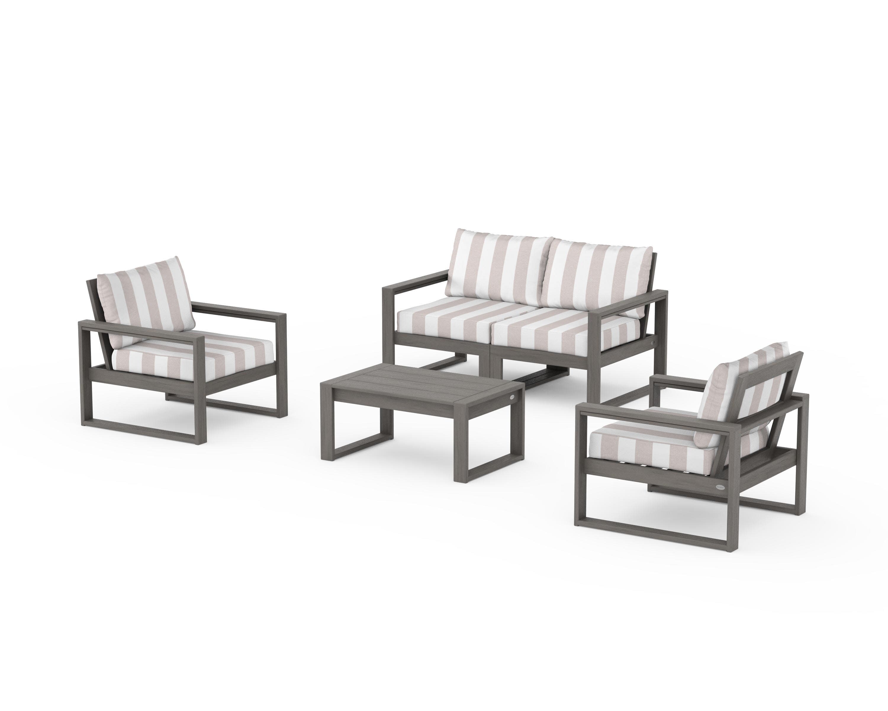 EDGE Sectional 4-Piece Deep Seating Set with Loveseat in Driftwood / Cabana Stripe Dune Burlap