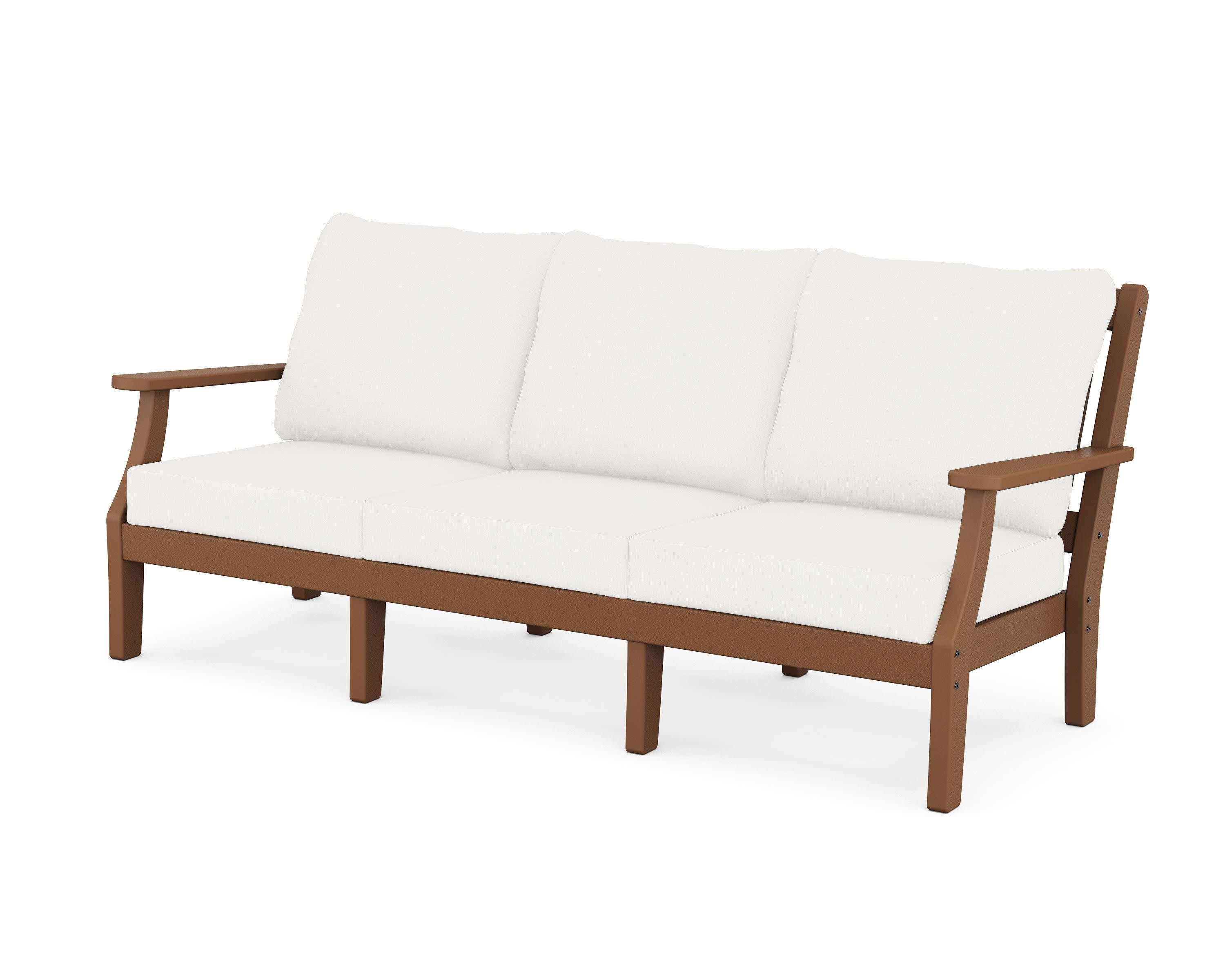 Chinoiserie Deep Seating Sofa in Teak / Natural Linen