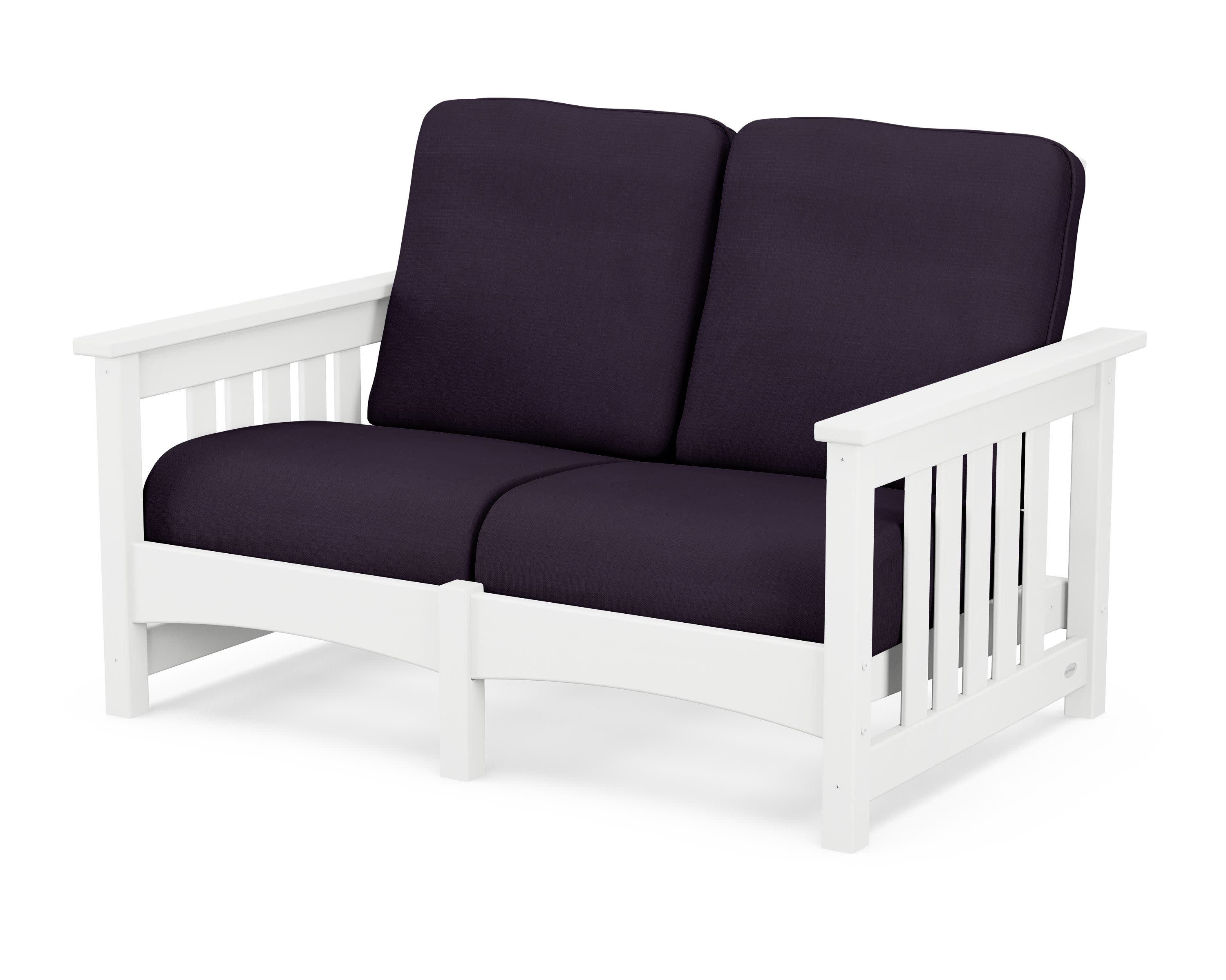 Club Mission Loveseat in White / Navy Linen