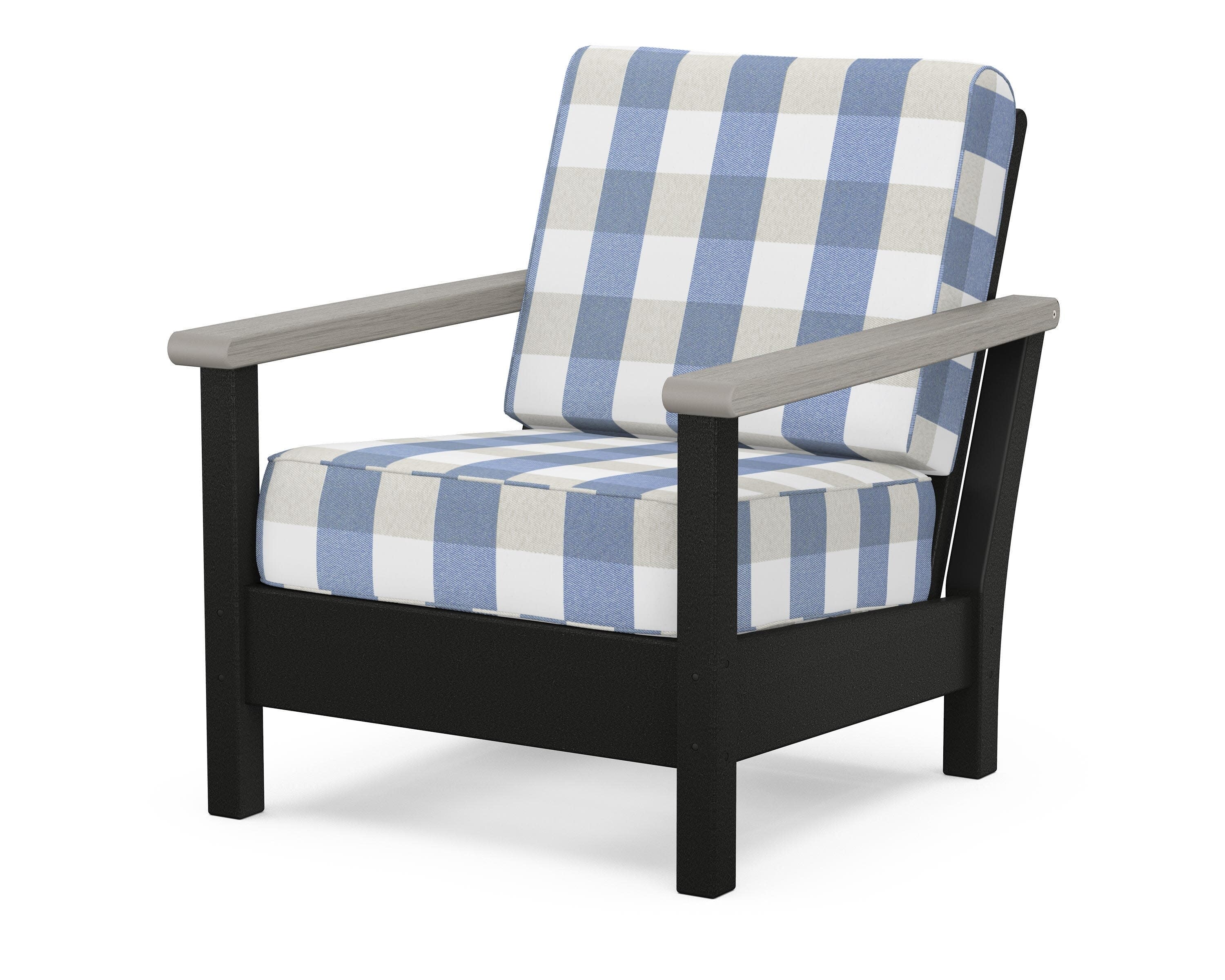 Harbour Deep Seating Chair in Black / Driftwood / Buffalo Plaid Sky Blue
