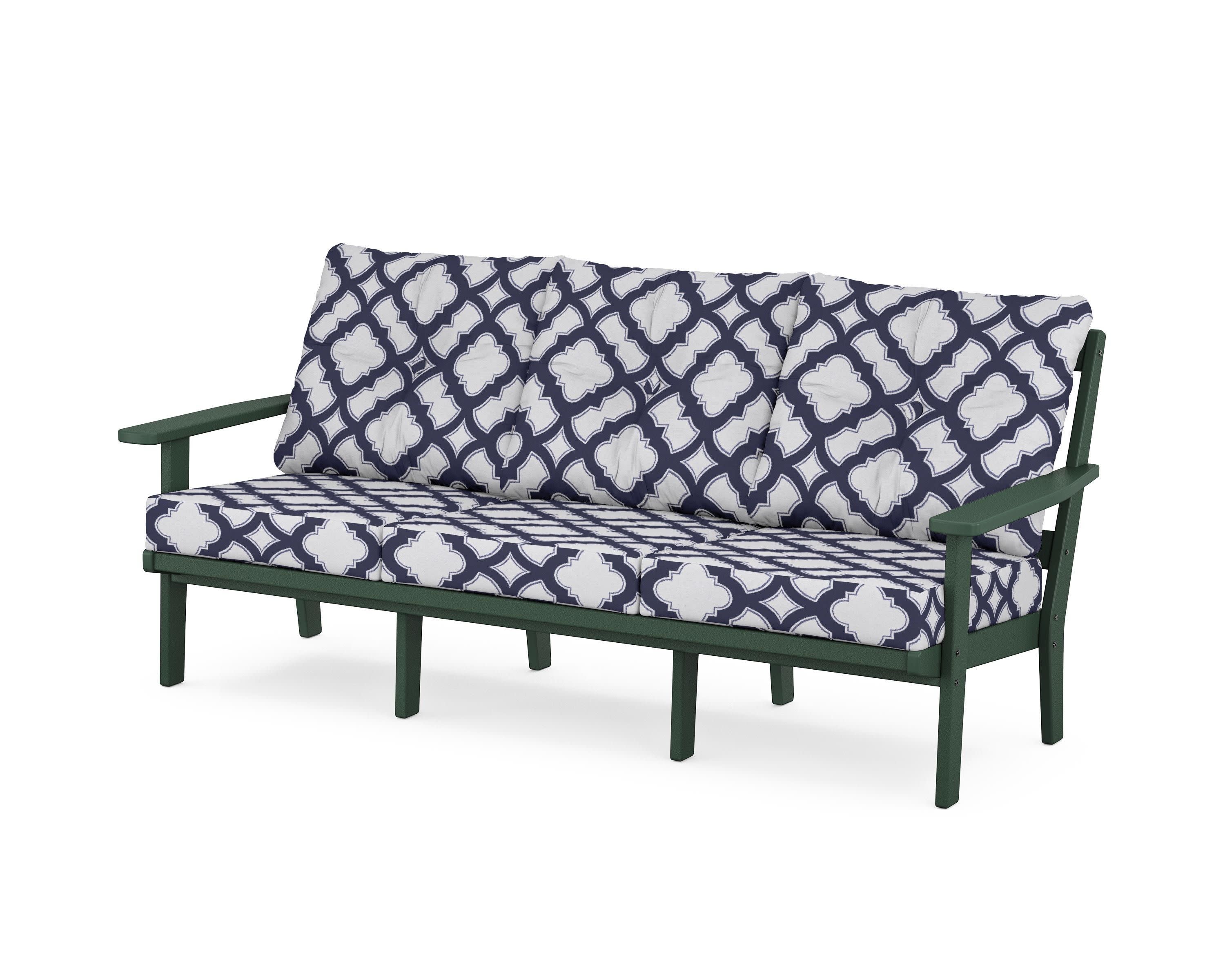 Oxford Deep Seating Sofa in Green / Trellis Navy