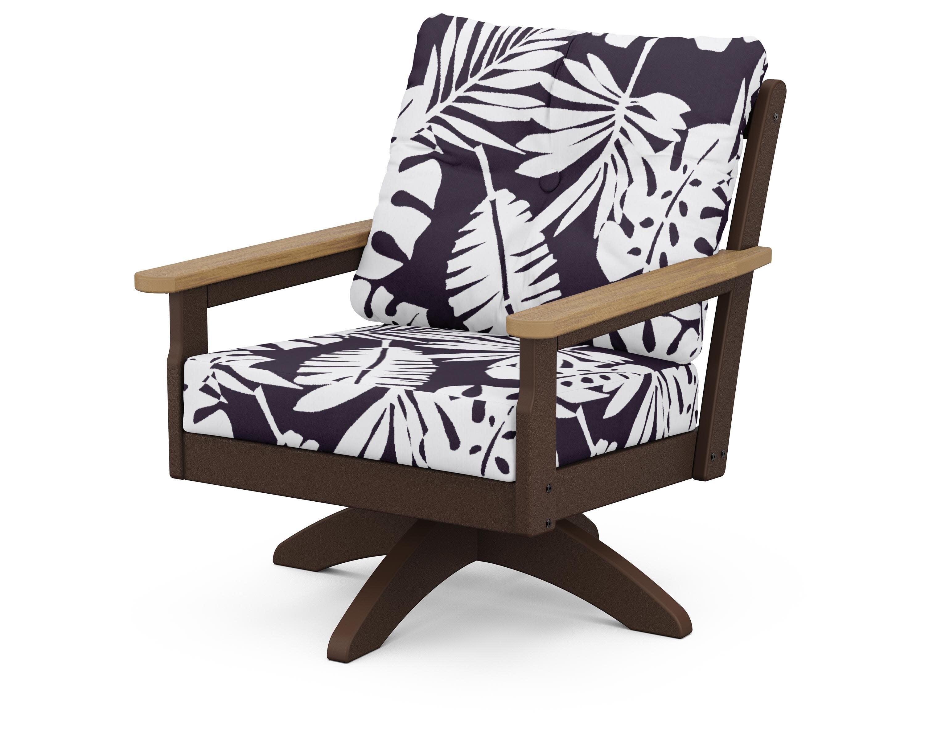 Vineyard Deep Seating Swivel Chair in Mahogany / Natural / Leaf Navy