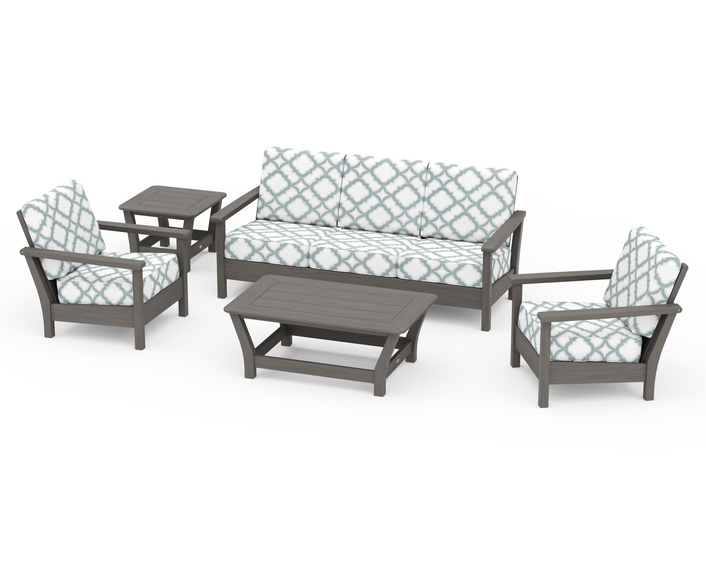 Harbour 5-Piece Deep Seating Set in Driftwood / Trellis Glacier Spa