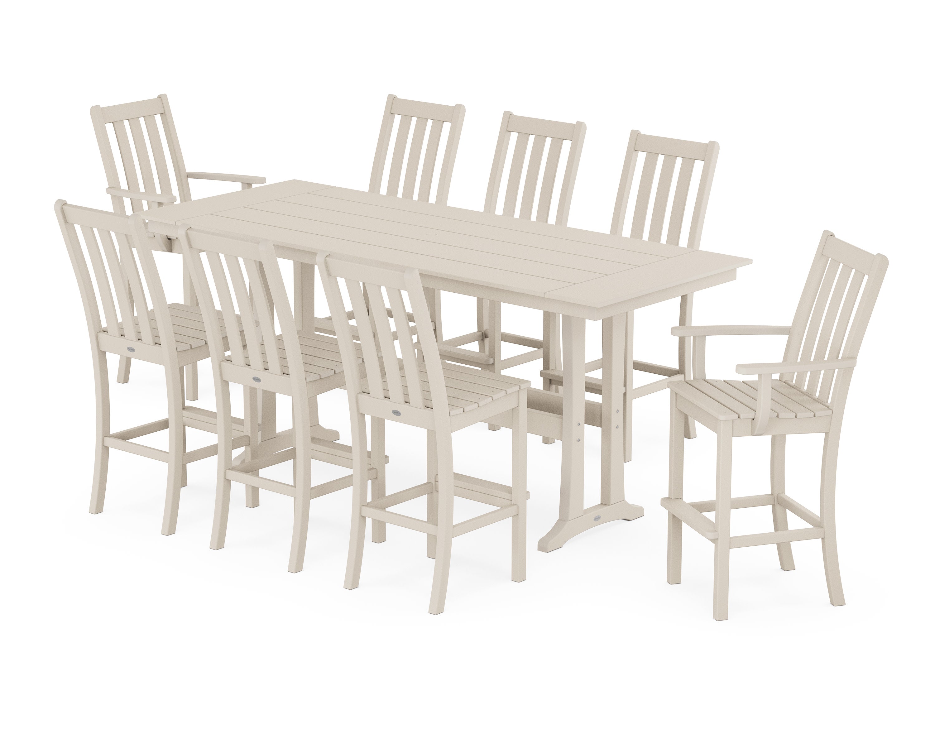 Vineyard 9-Piece Farmhouse Bar Set with Trestle Legs in Sand