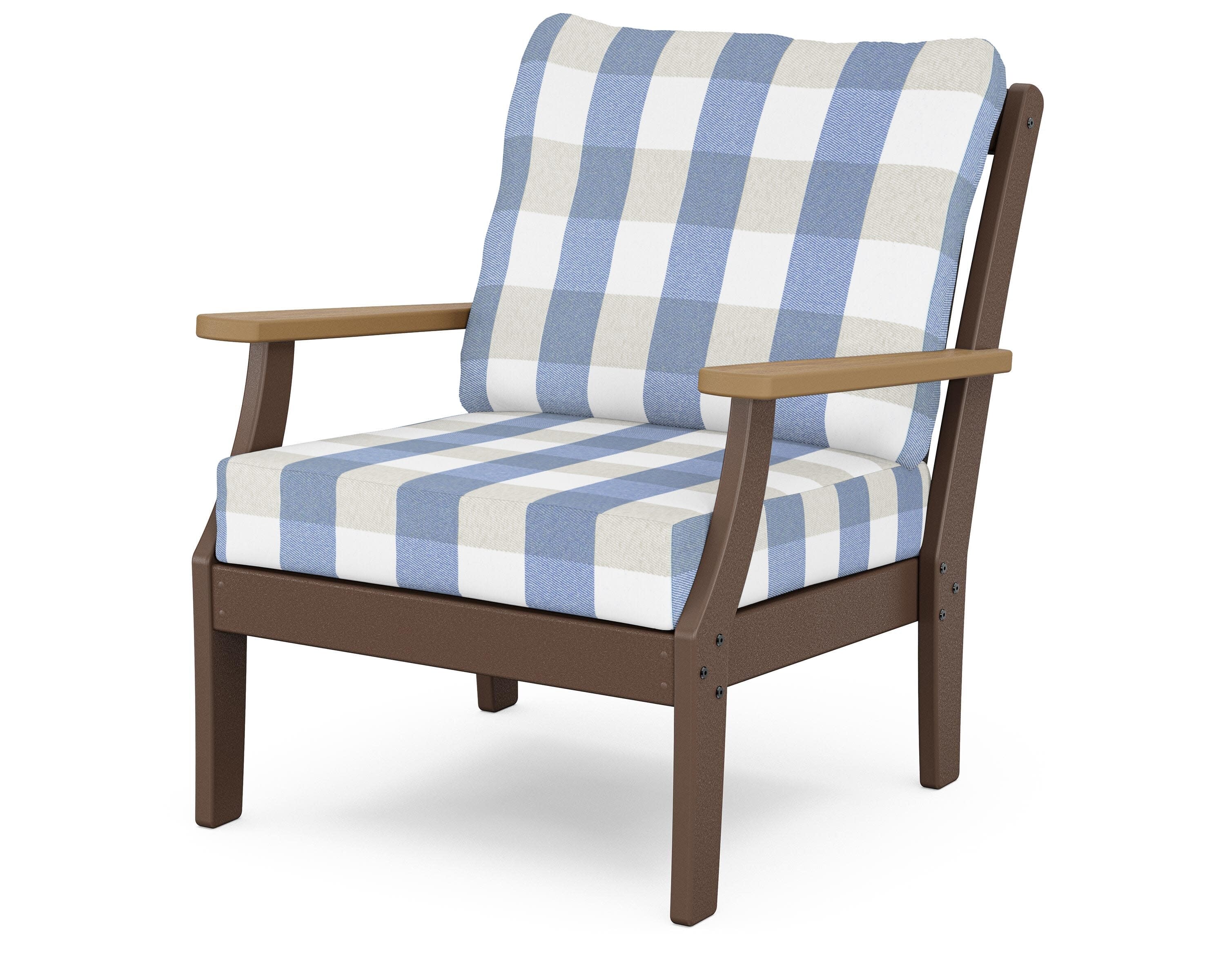 Braxton Deep Seating Chair in Mahogany / Natural / Buffalo Plaid Sky Blue