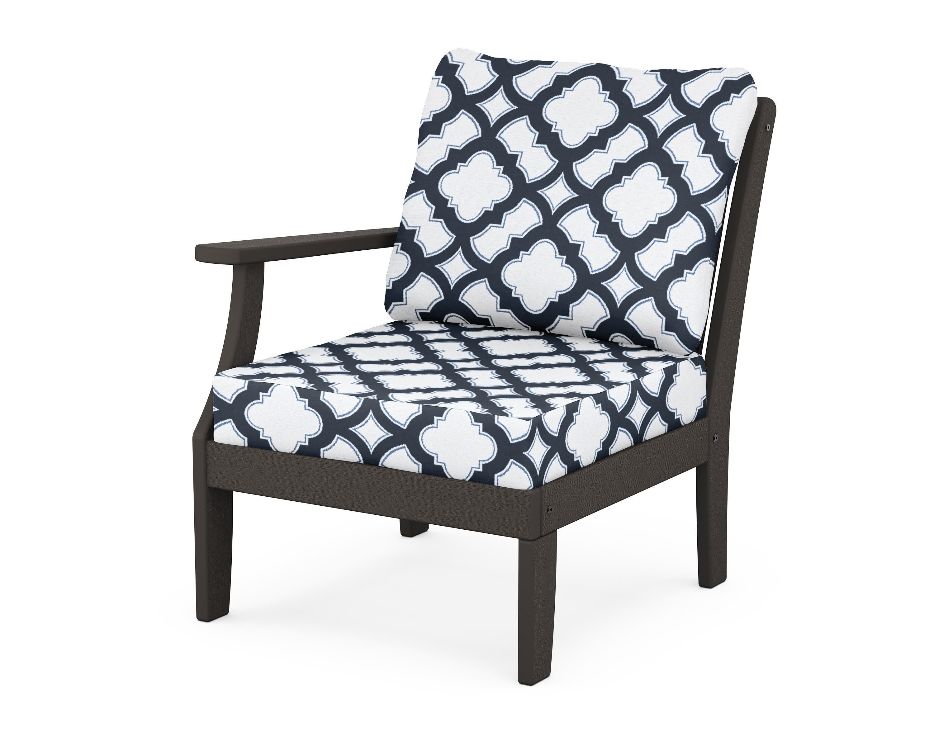 Braxton Modular Left Arm Chair in Vintage Coffee / Trellis Marine Indigo