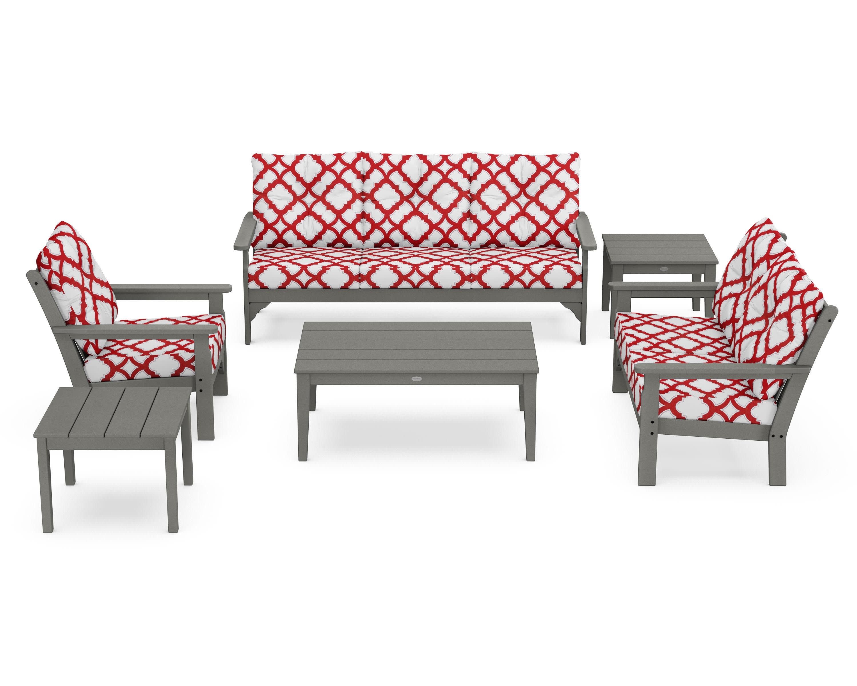 Vineyard 6-Piece Deep Seating Set in Slate Grey / Trellis Crimson