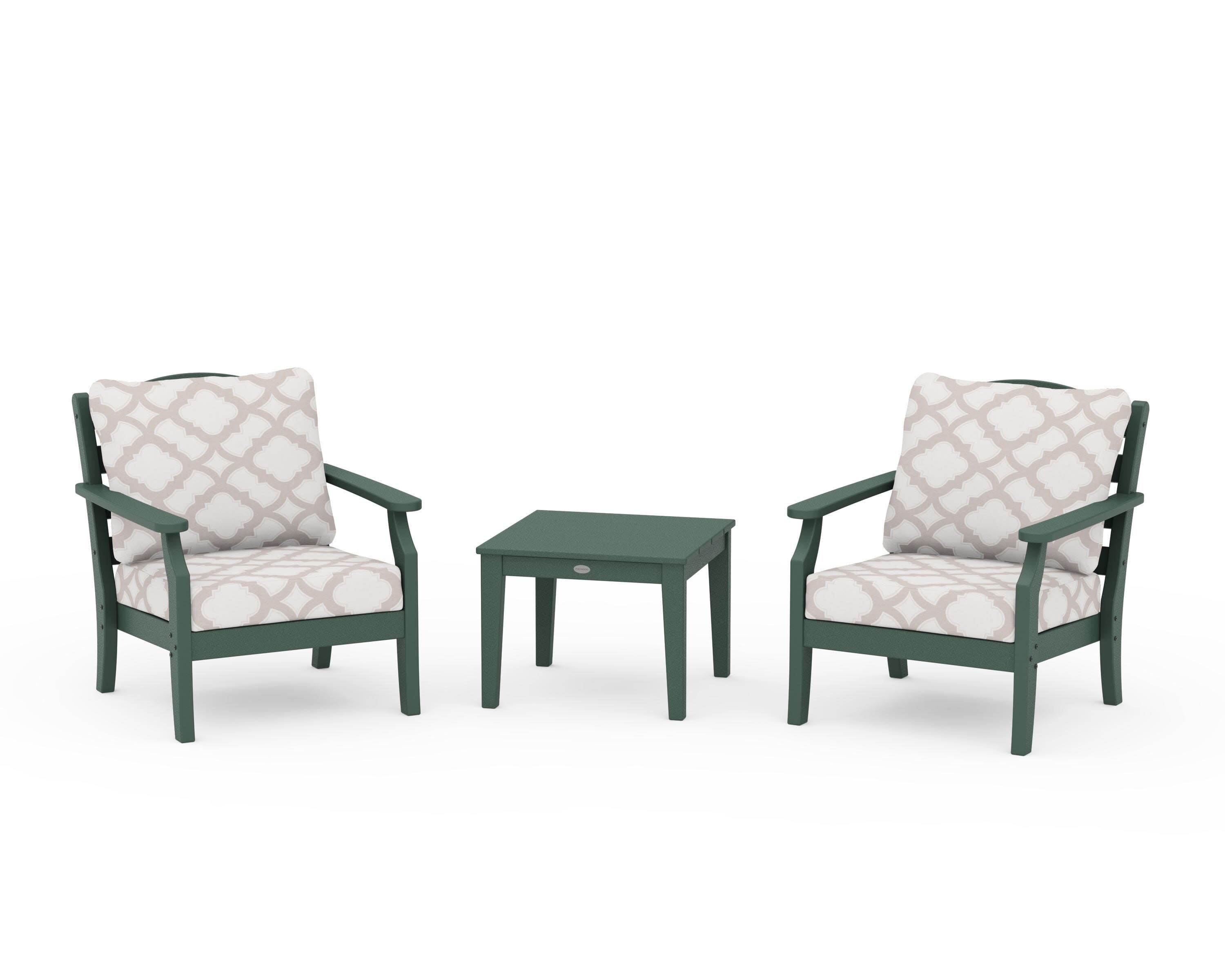 Savannah 3-Piece Deep Seating Set in Green / Trellis Dune Burlap