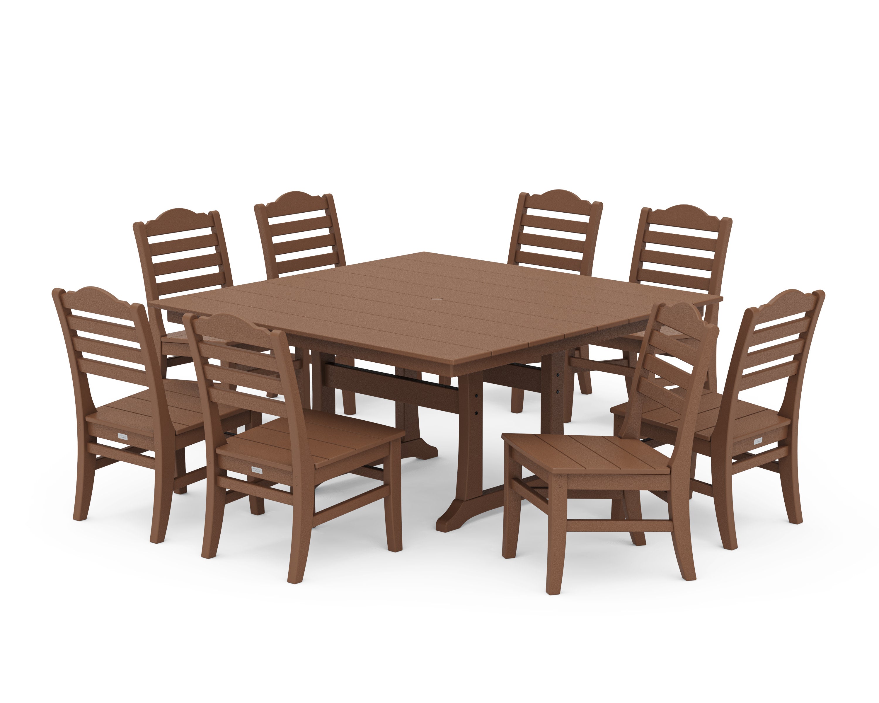 Savannah Side Chair 9-Piece Square Farmhouse Dining Set with Trestle Legs in Teak