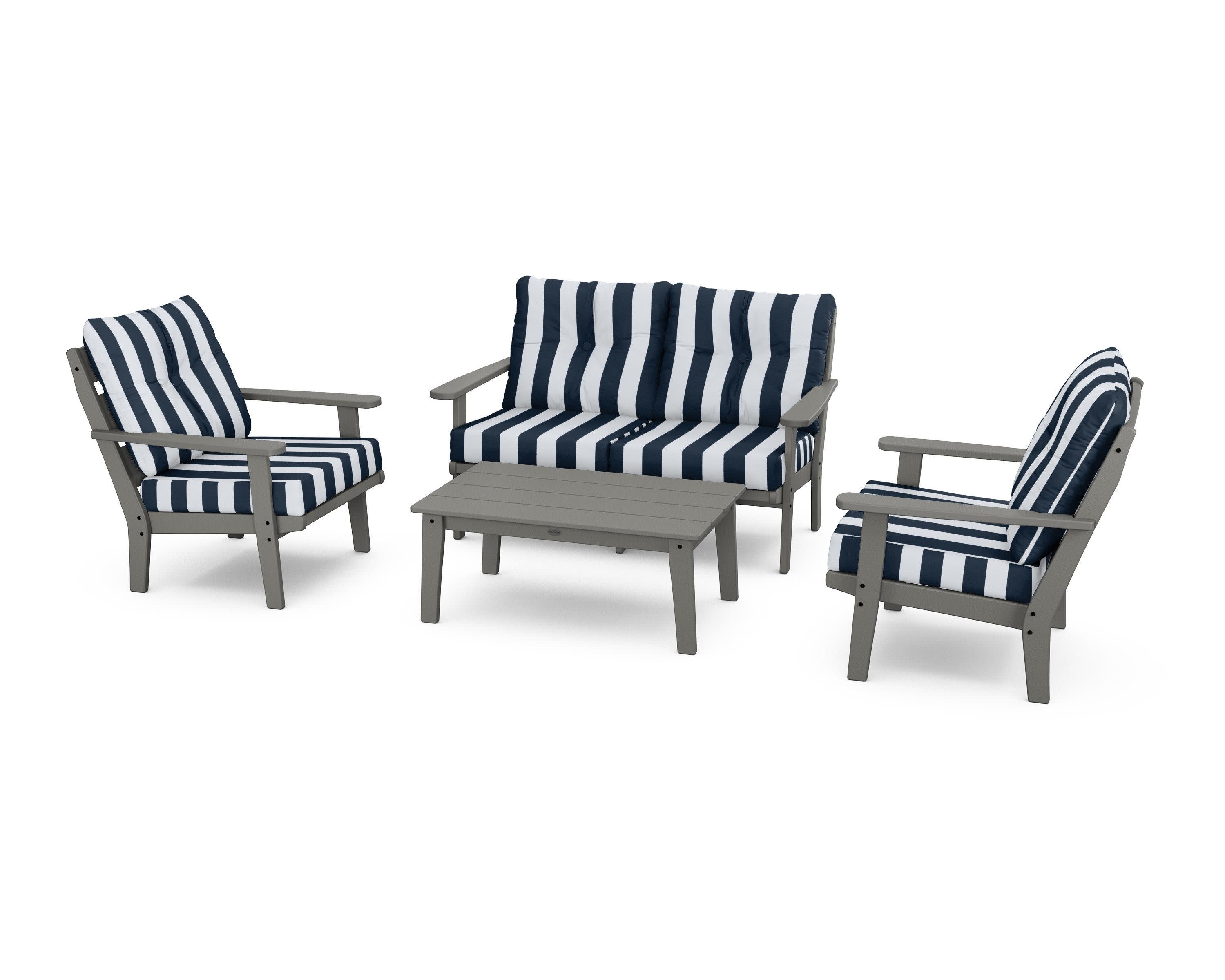 Lakeside 4-Piece Deep Seating Set in Slate Grey / Cabana Stripe Marine Indigo