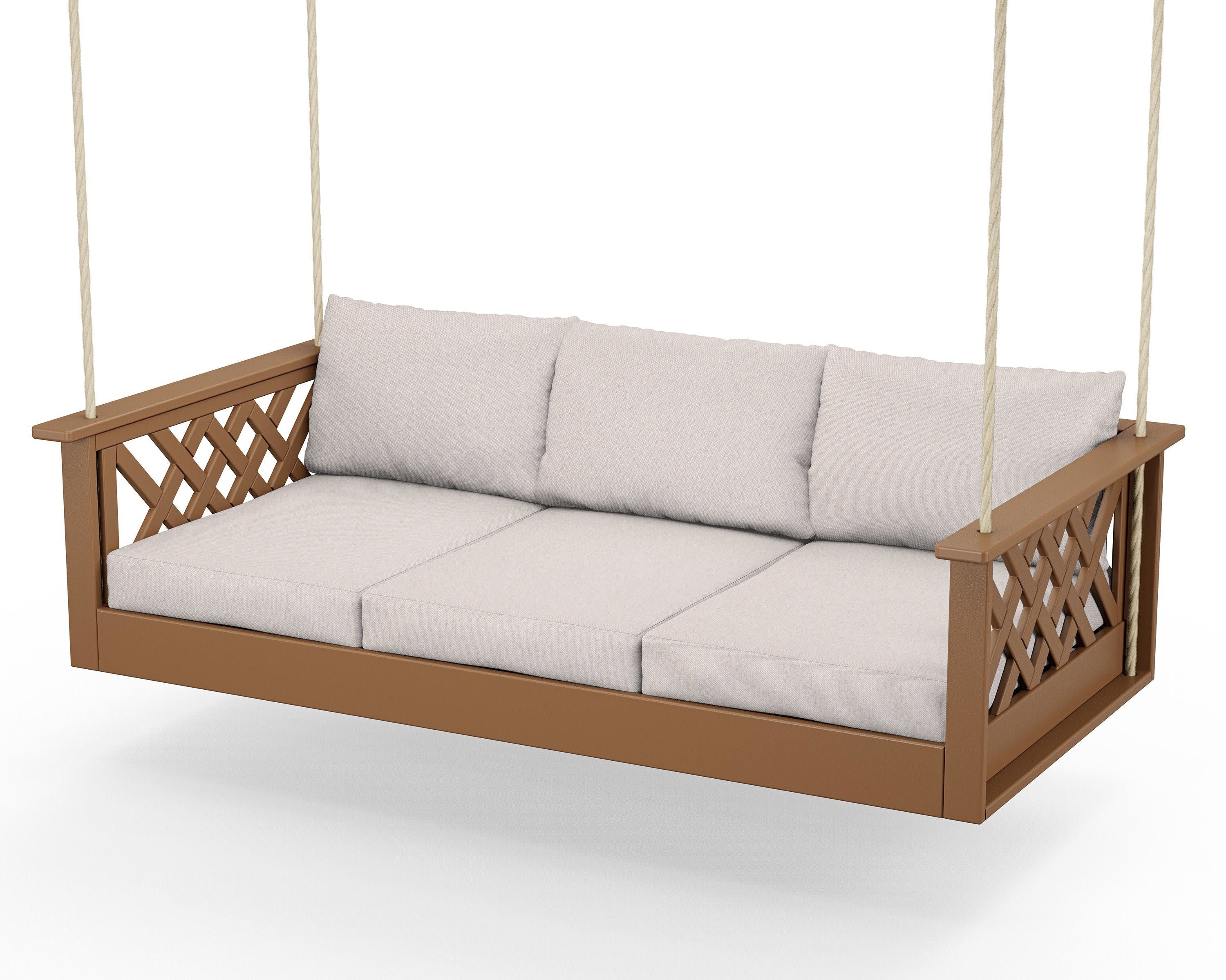 Wovendale Daybed Swing in Teak / Dune Burlap