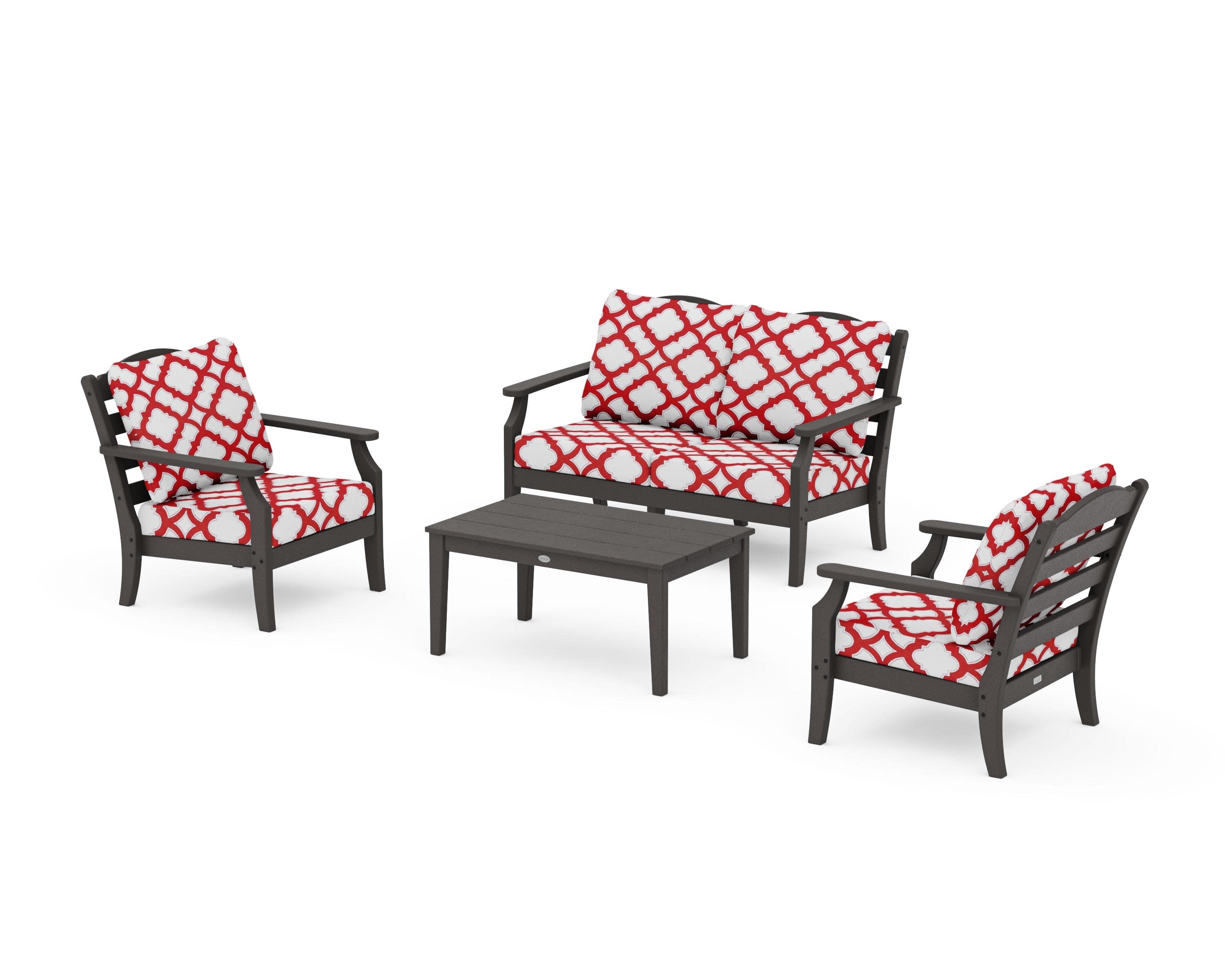 Savannah 4-Piece Deep Seating Set with Loveseat in Vintage Coffee / Trellis Crimson