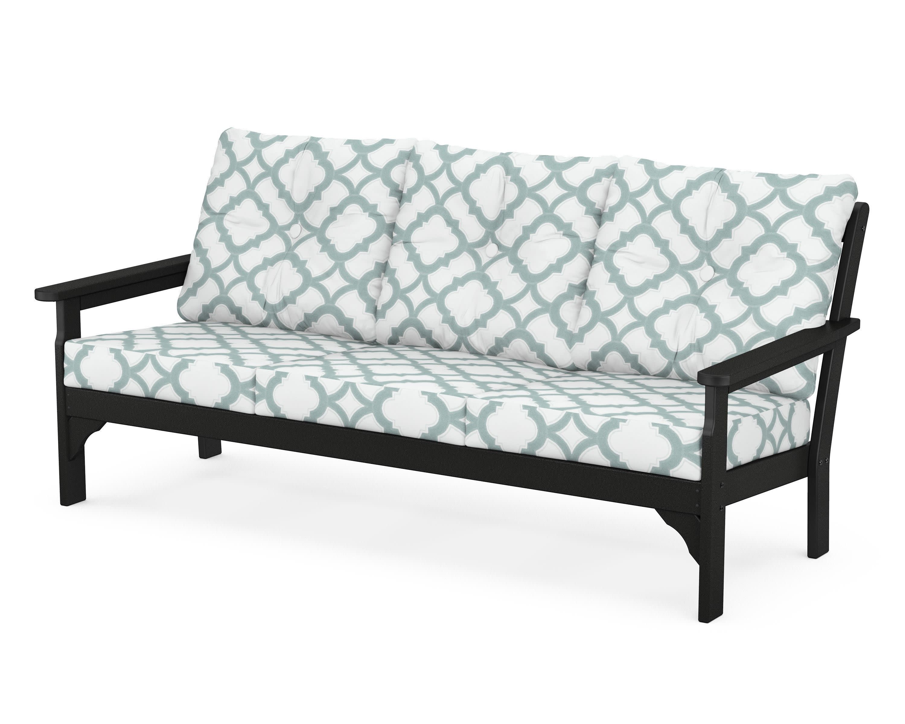 Vineyard Deep Seating Sofa in Black / Trellis Glacier Spa