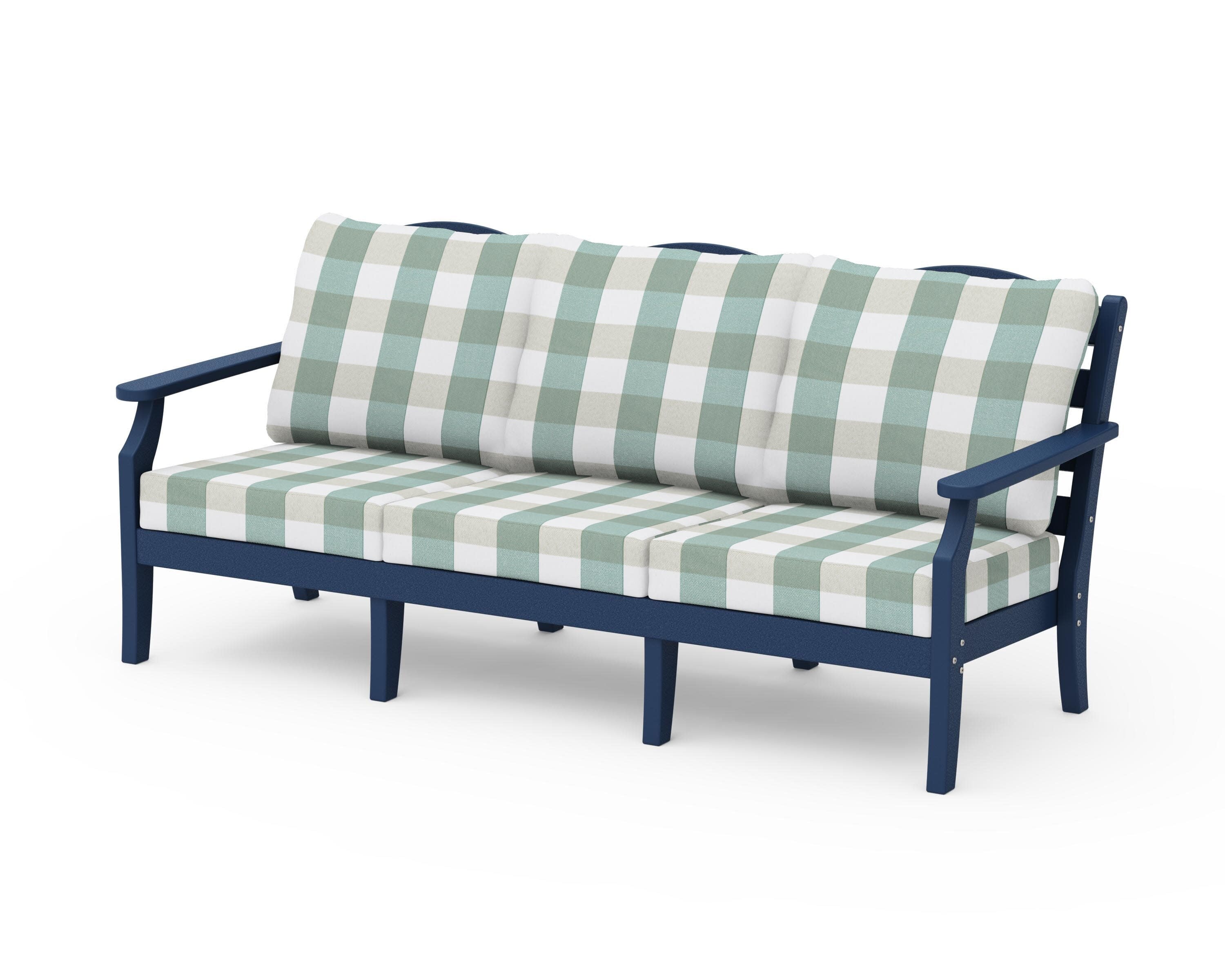 Savannah Deep Seating Sofa in Navy / Buffalo Plaid Glacier Spa
