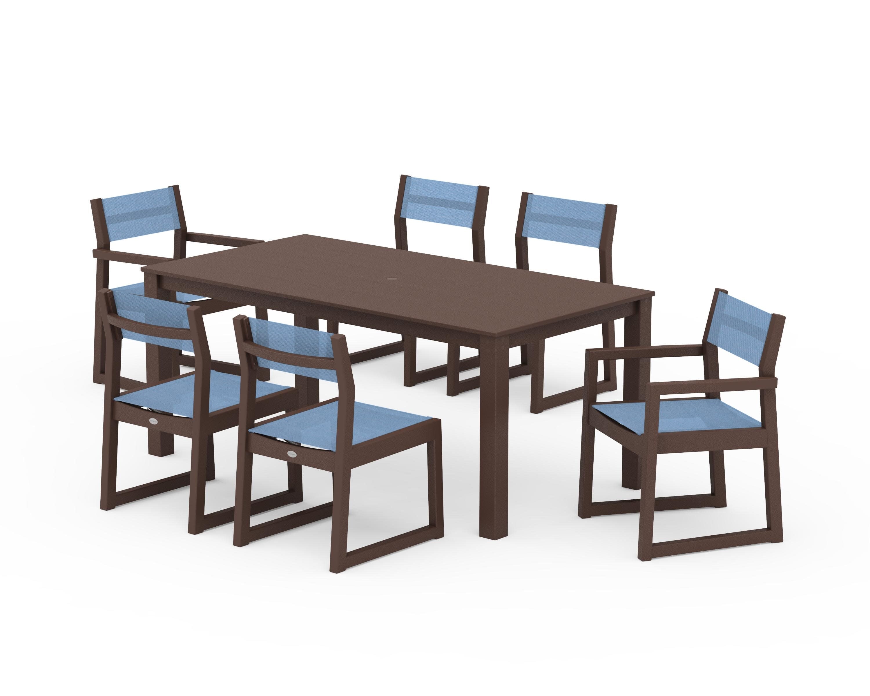 EDGE Sling 7-Piece Parsons Dining Set in Mahogany / Poolside Sling