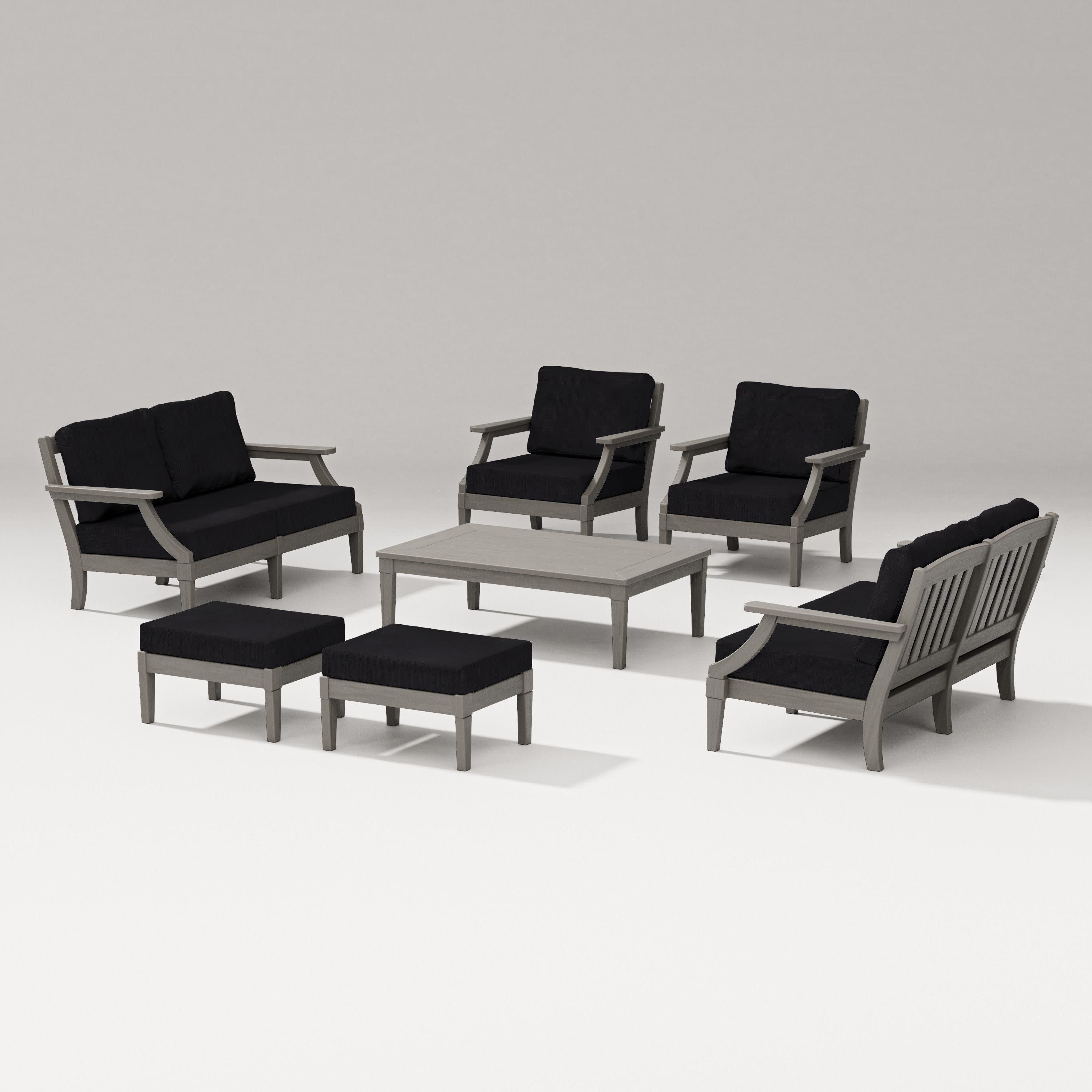 Estate 7-Piece Lounge Loveseat Set in Driftwood / Midnight Linen