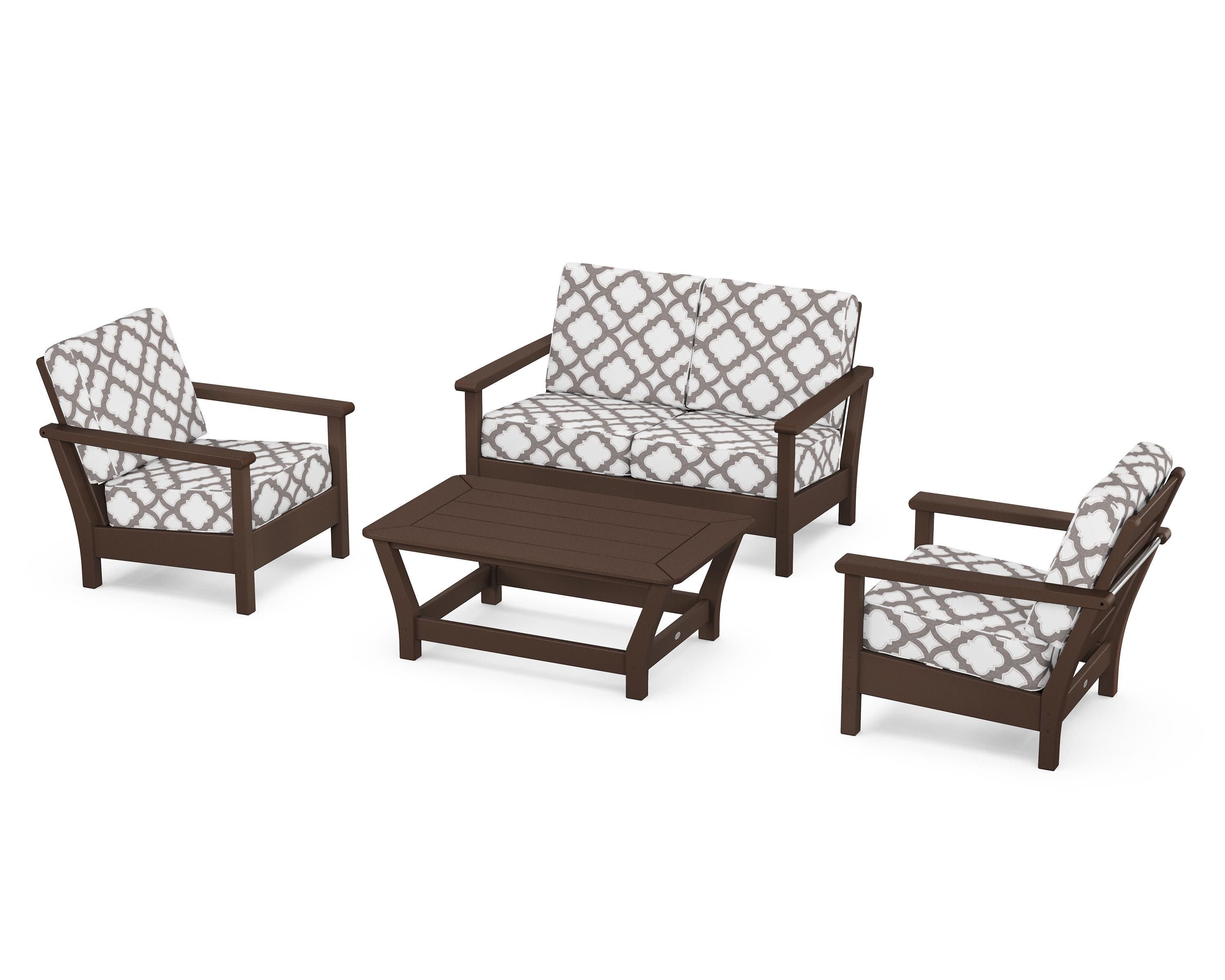 Harbour 4-Piece Deep Seating Set in Mahogany / Trellis Grey Mist