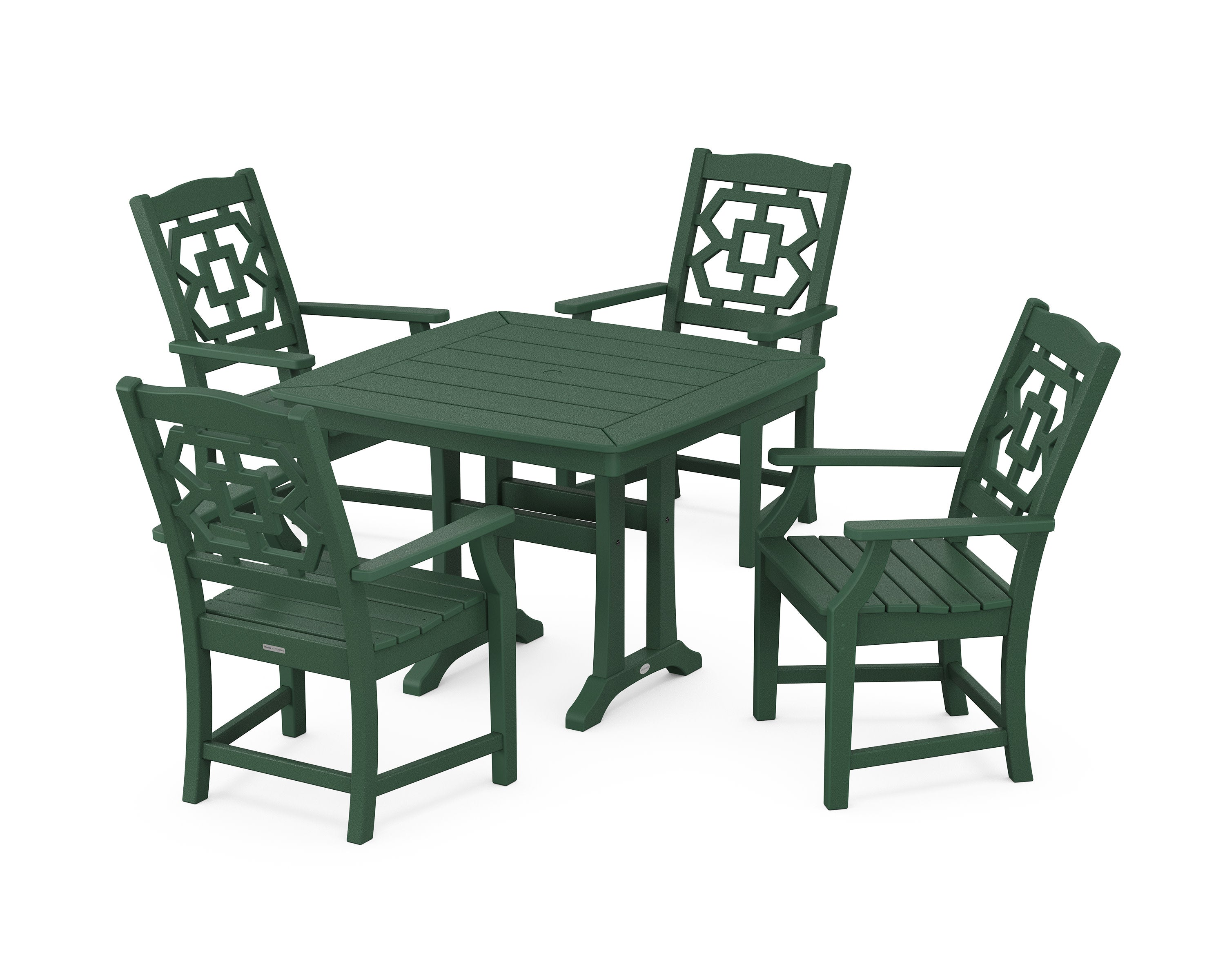 Chinoiserie 5-Piece Dining Set with Trestle Legs in Green
