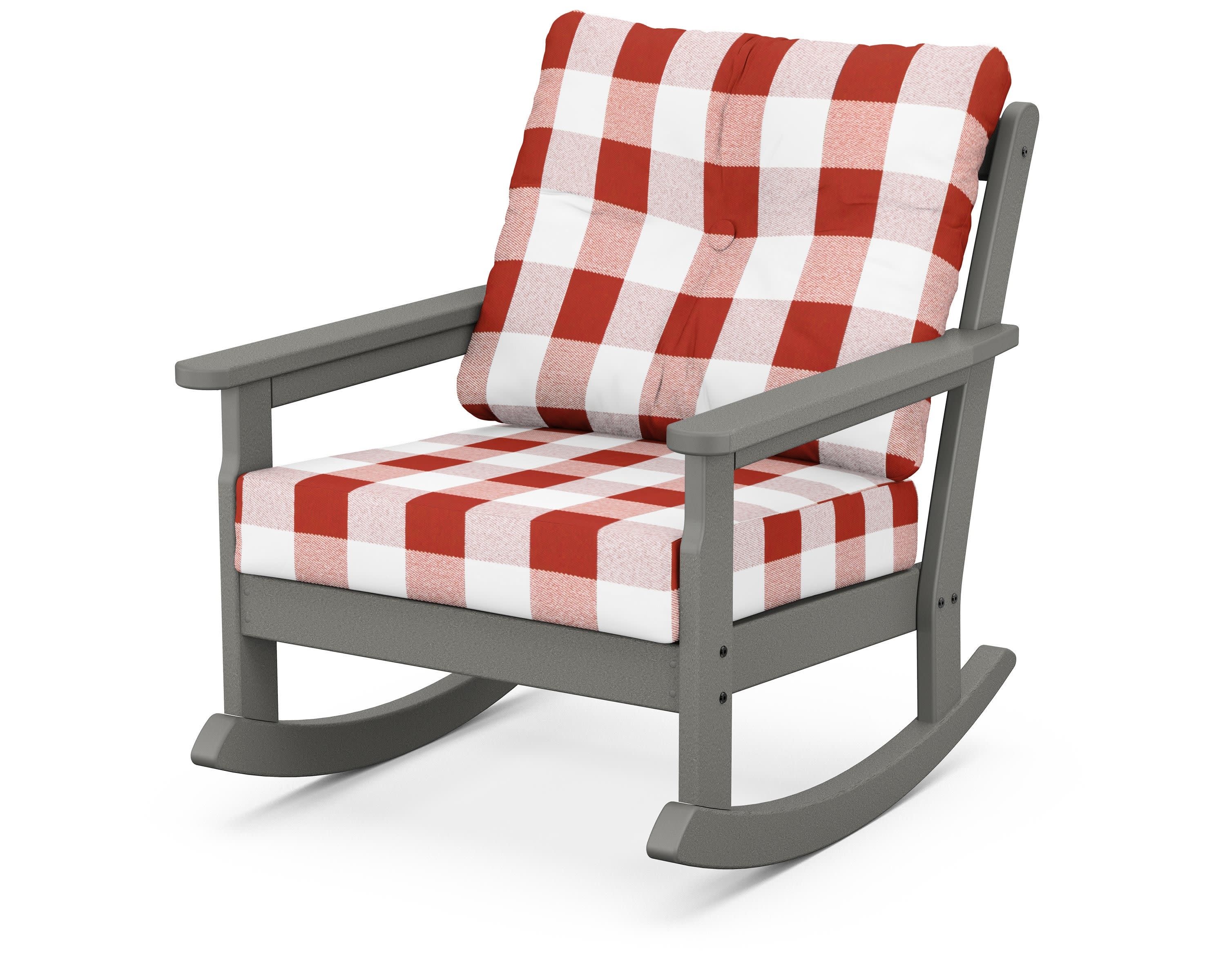 Vineyard Deep Seating Rocking Chair in Slate Grey / Buffalo Plaid Crimson