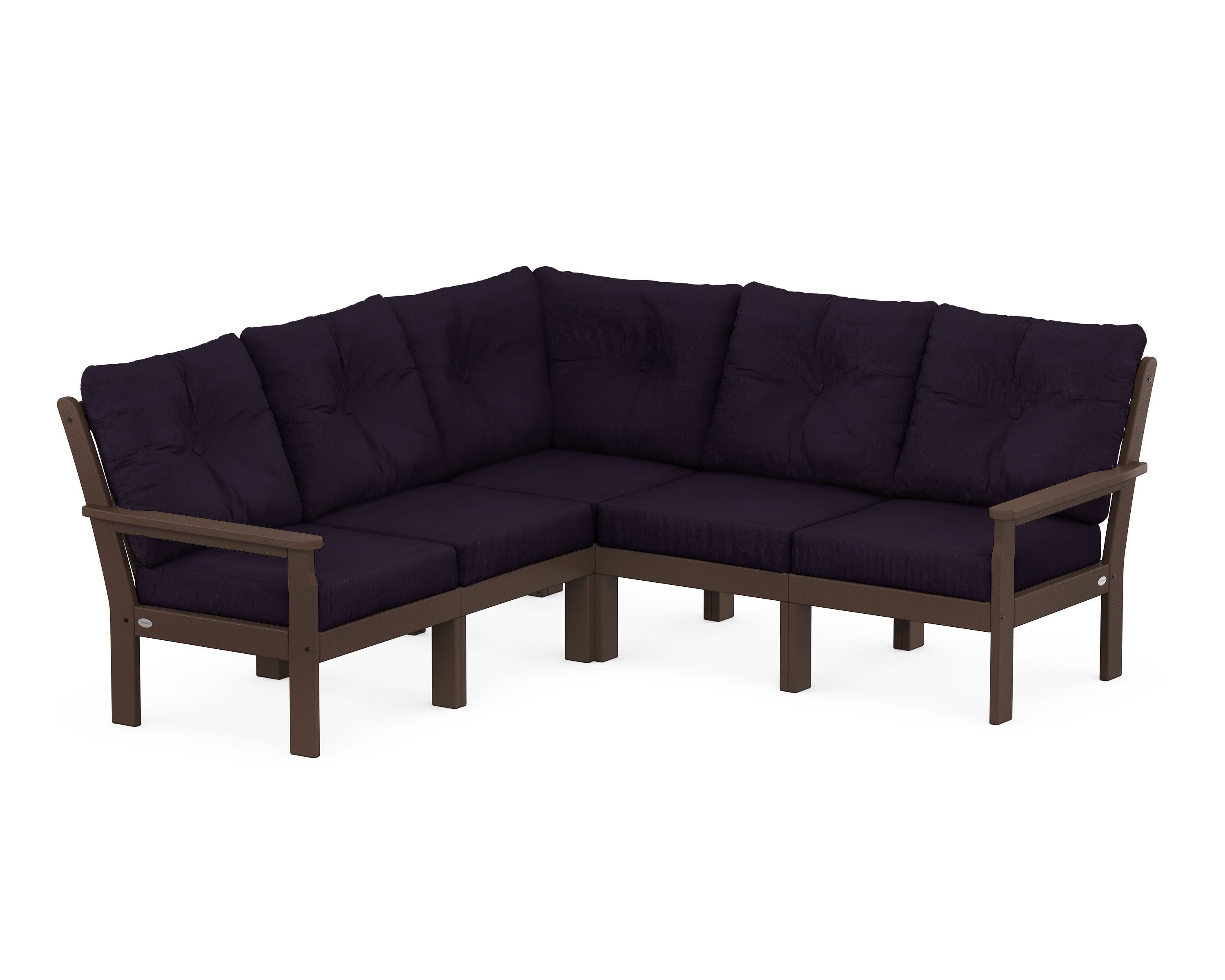 Vineyard 5-Piece Sectional in Mahogany / Navy Linen