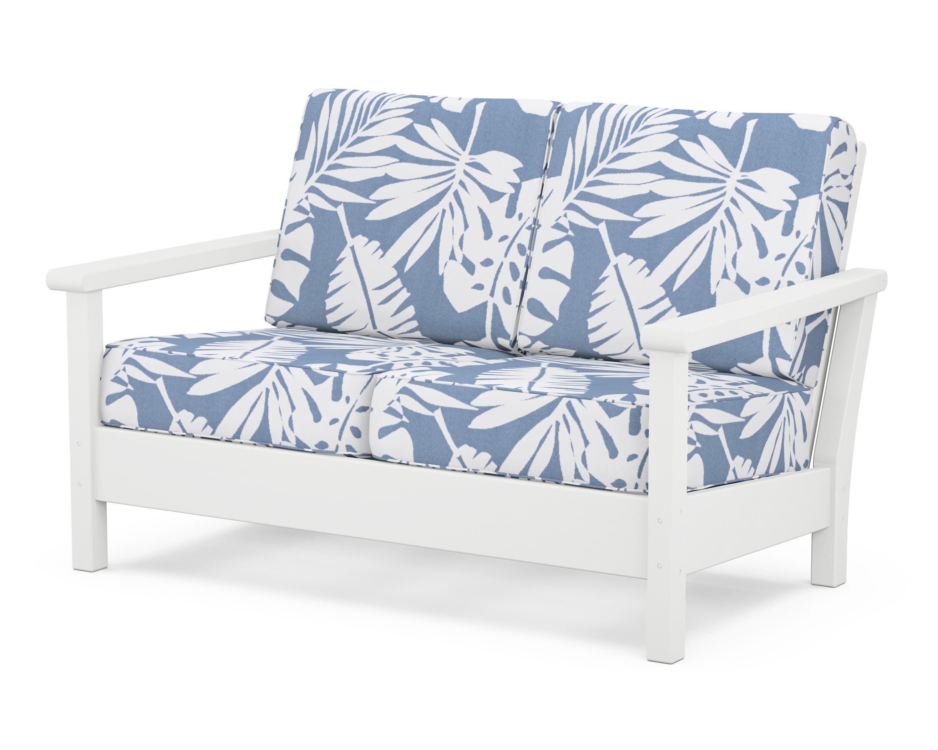 Harbour Deep Seating Loveseat in White / Leaf Sky Blue