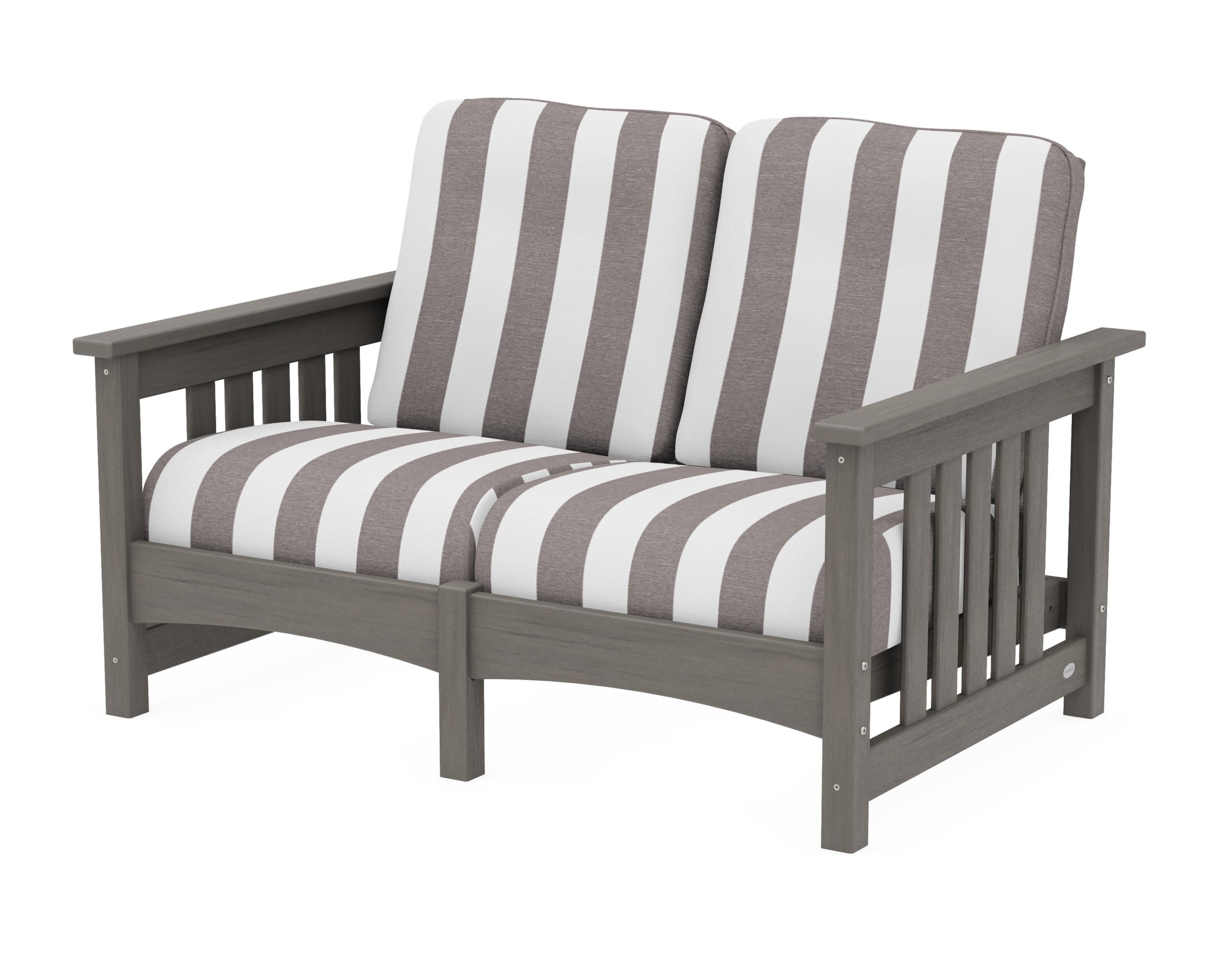 Club Mission Loveseat in Driftwood / Cabana Stripe Grey Mist