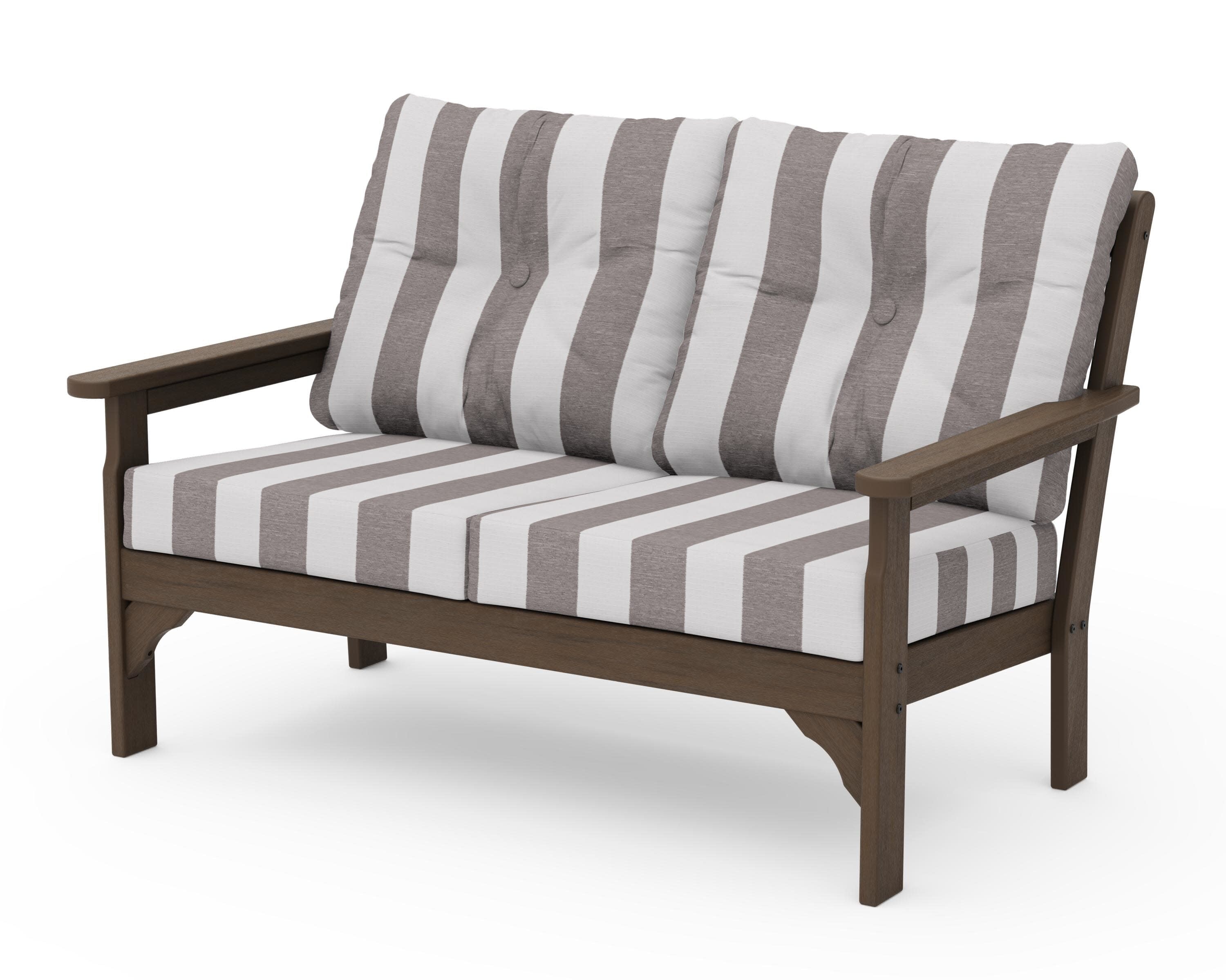 Vineyard Deep Seating Loveseat in Kona / Cabana Stripe Grey Mist